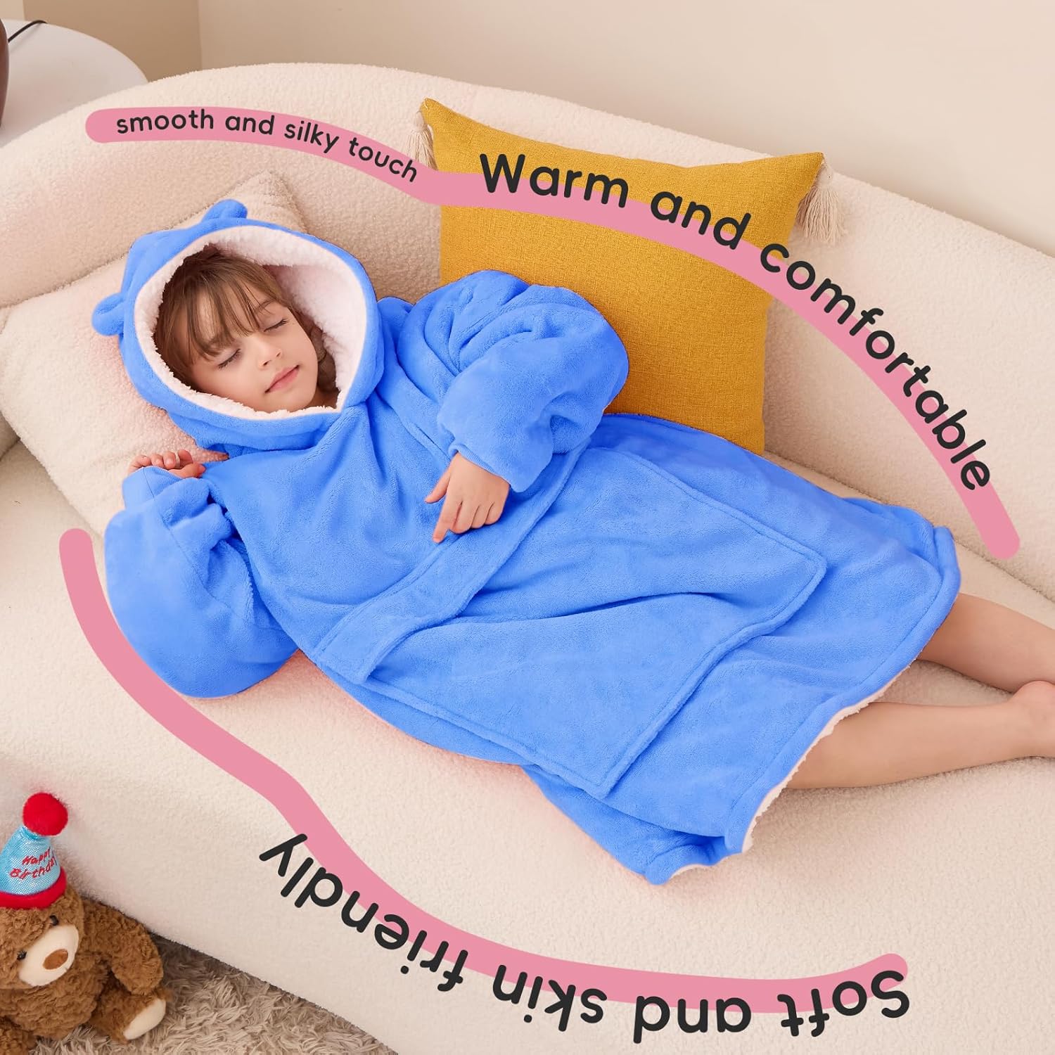 Yescool Wearable Blanket Hoodie Kids Sky Blue One Size