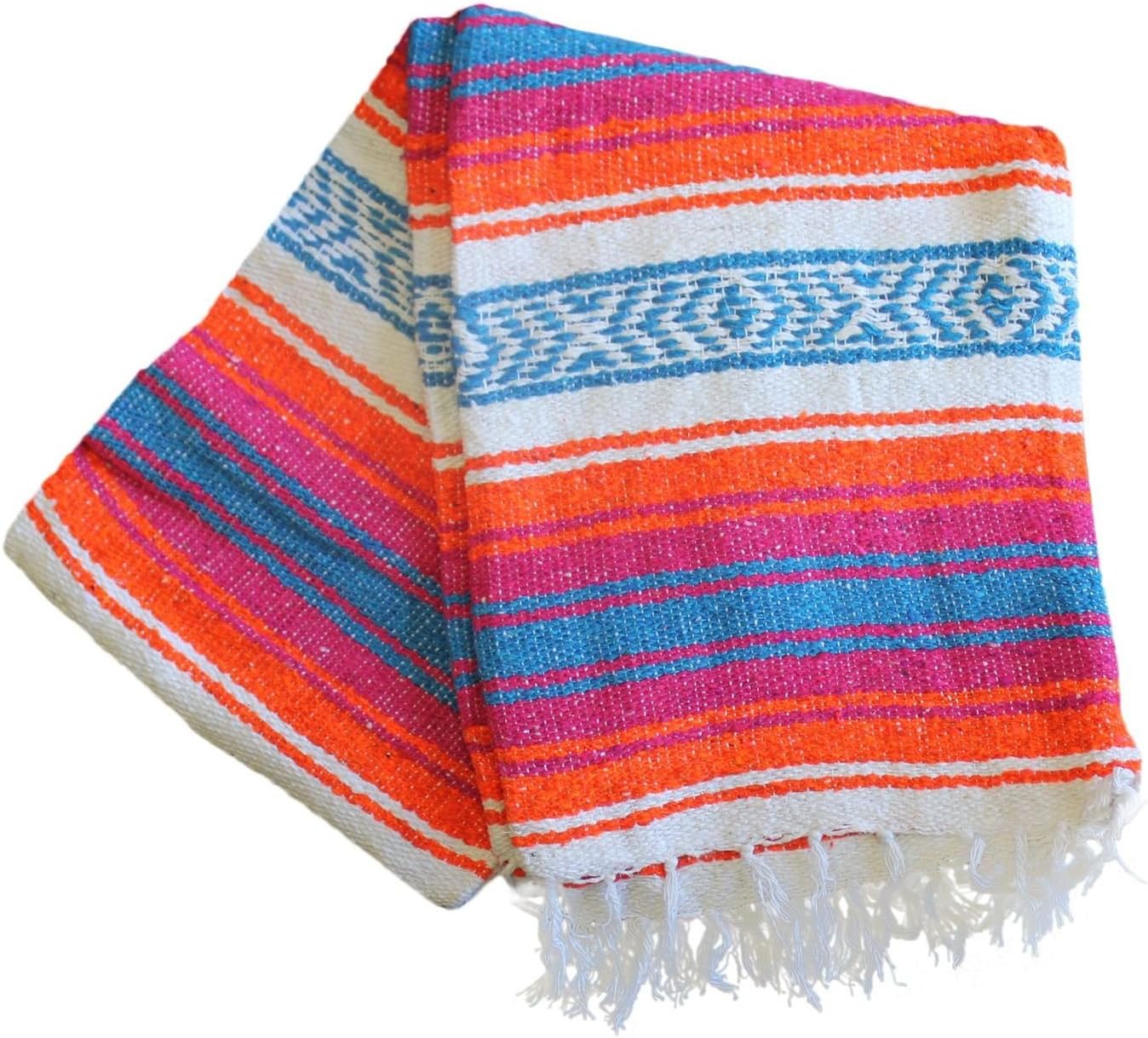 Del Mex Classic Mexican Blanket 70x50 Orange Pink Blue
