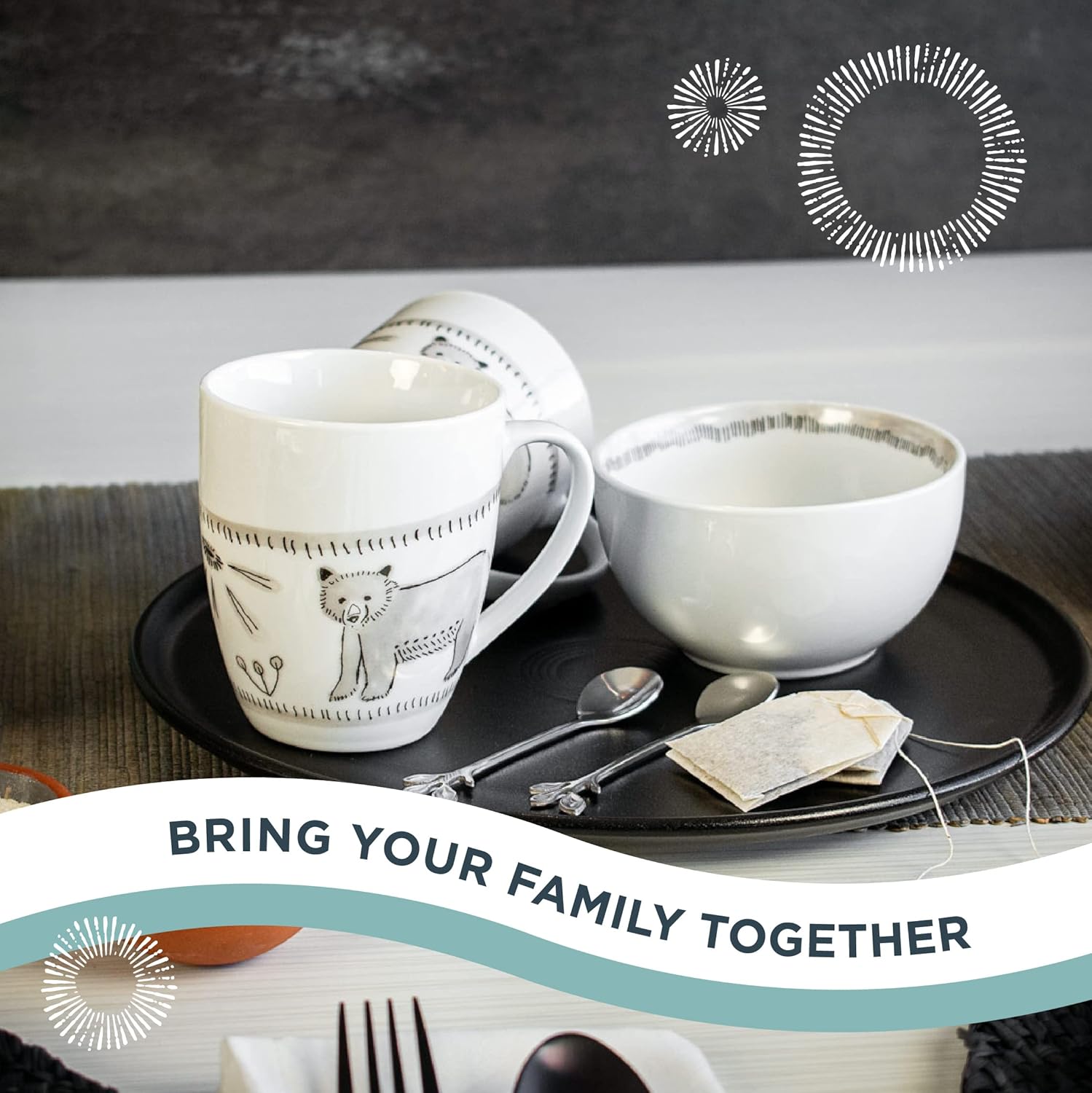 Everything Kitchens 16-Piece Dinnerware Set with Mugs Bear With Me