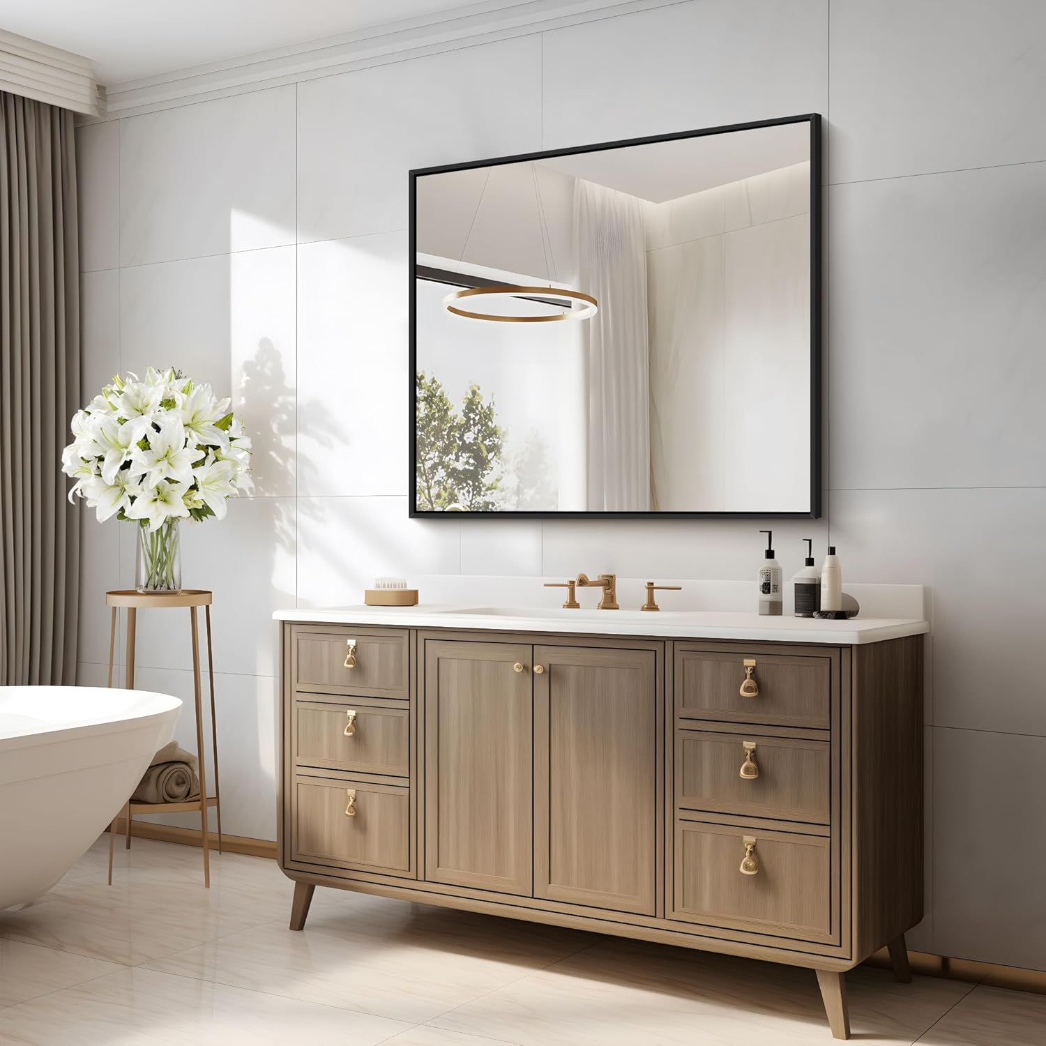 COFENY 30x30 Inch Wall Bathroom Mirror with Metal Frame