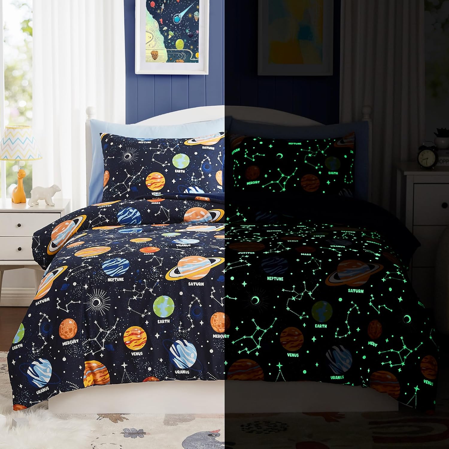 Glow In The Dark Space Comforter Set For Kids
