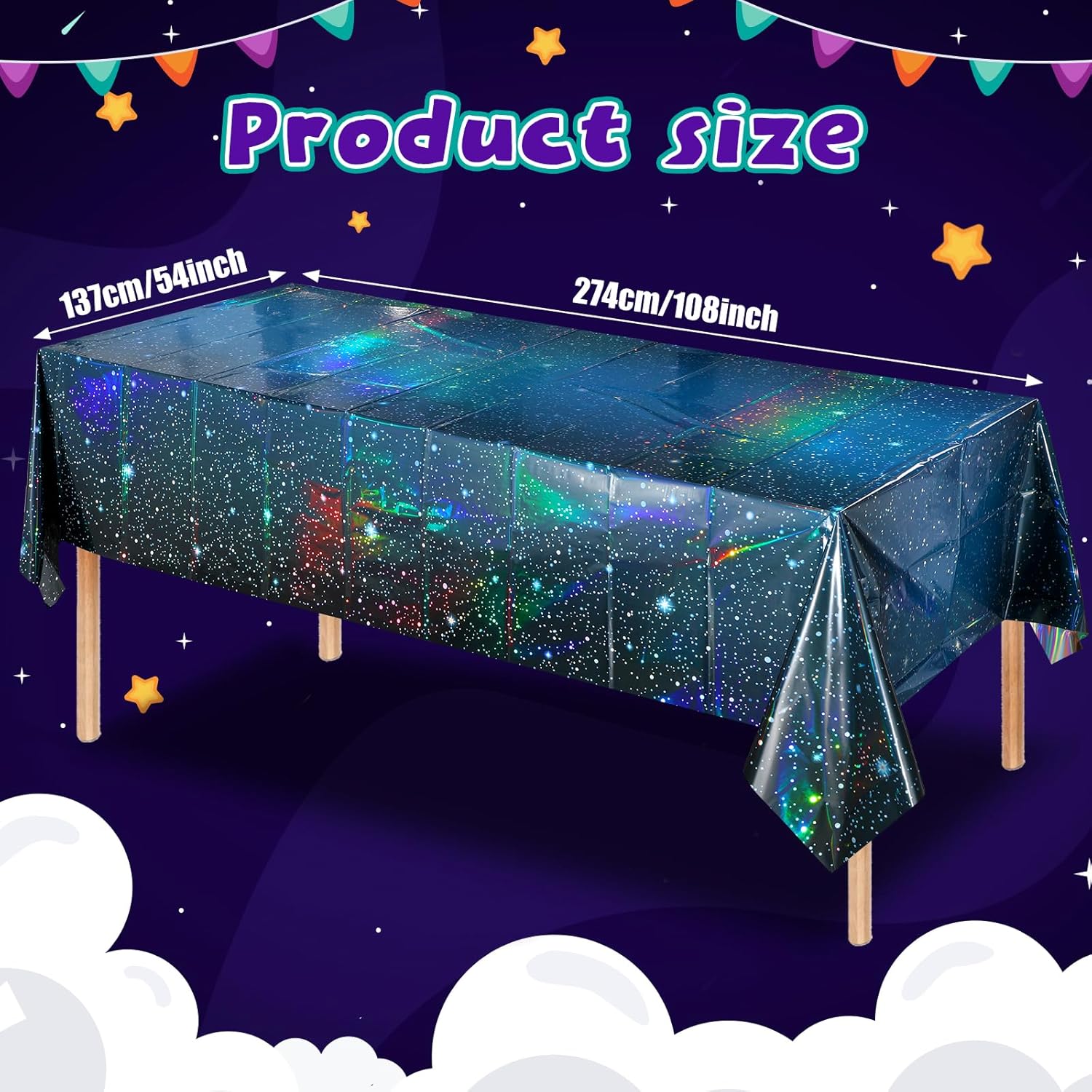 3Pcs Iridescent Space Tablecloths 54x108 Inch Blue Galaxy Party Decorations