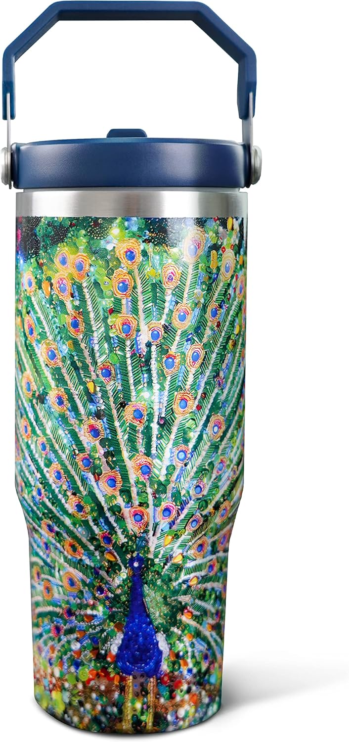 30oz Peacock Tumbler with Handle and Straw