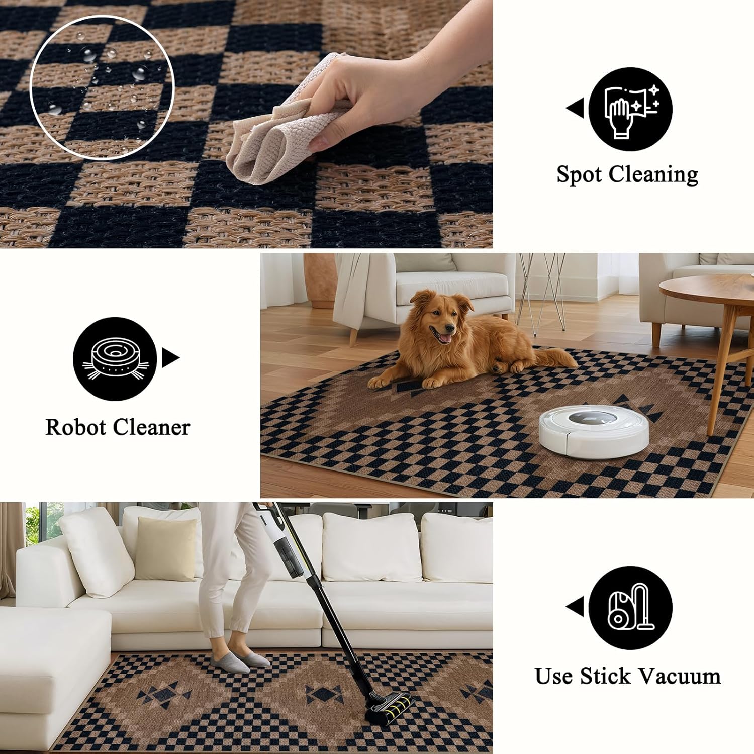 Livebox Easy Jute Runner Rug 2x6 Black Checkered