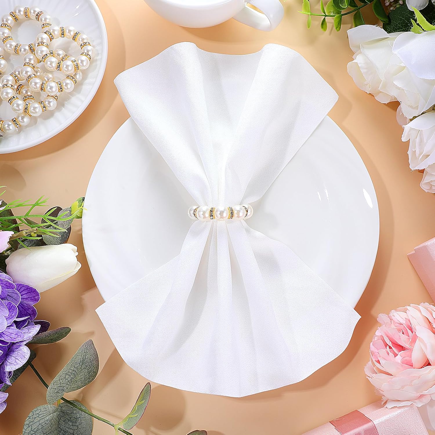 60 Pcs Pearl Napkin Rings for Elegant Weddings and Parties