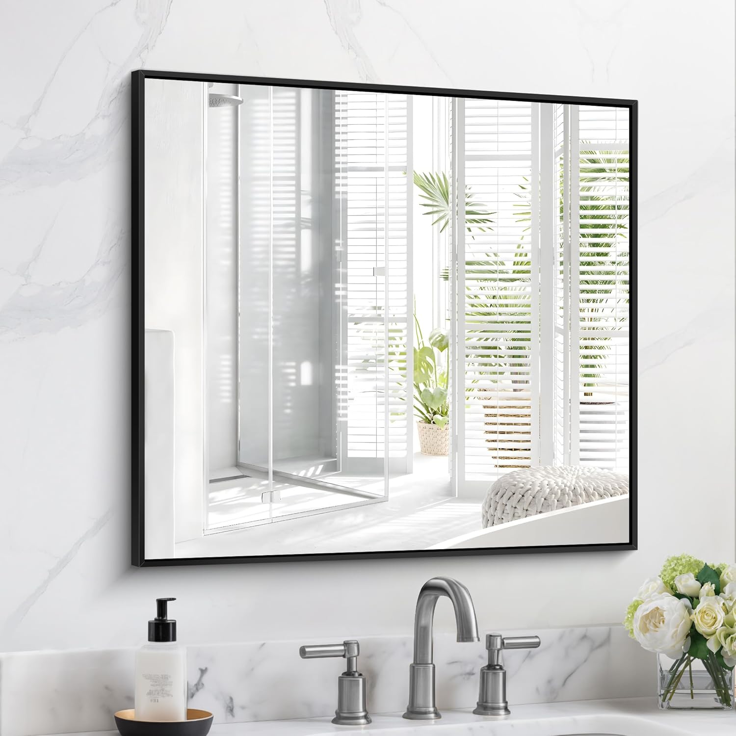 COFENY 30x30 Inch Wall Bathroom Mirror with Metal Frame