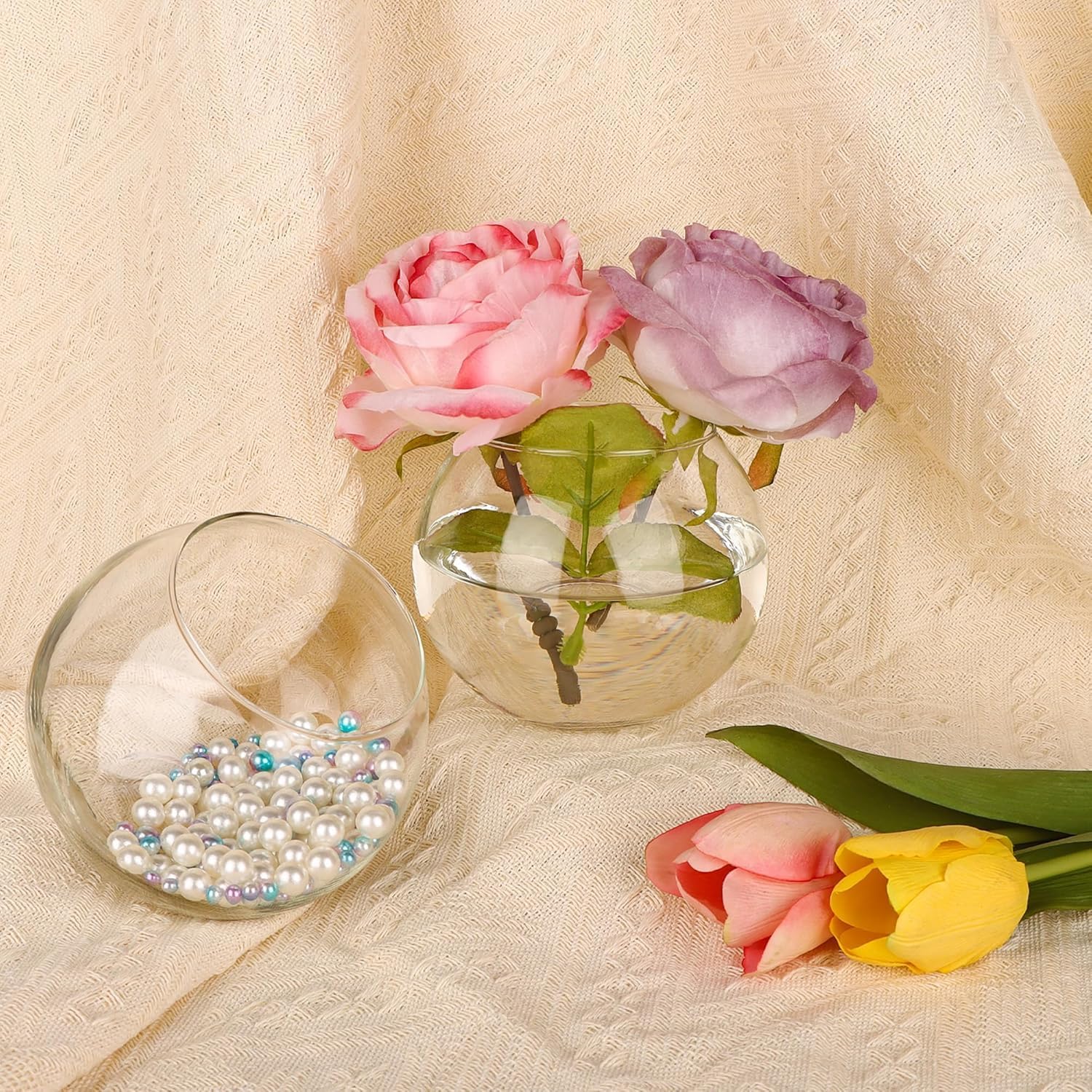 Set of 6 Clear Glass Vases with Sponge Brush
