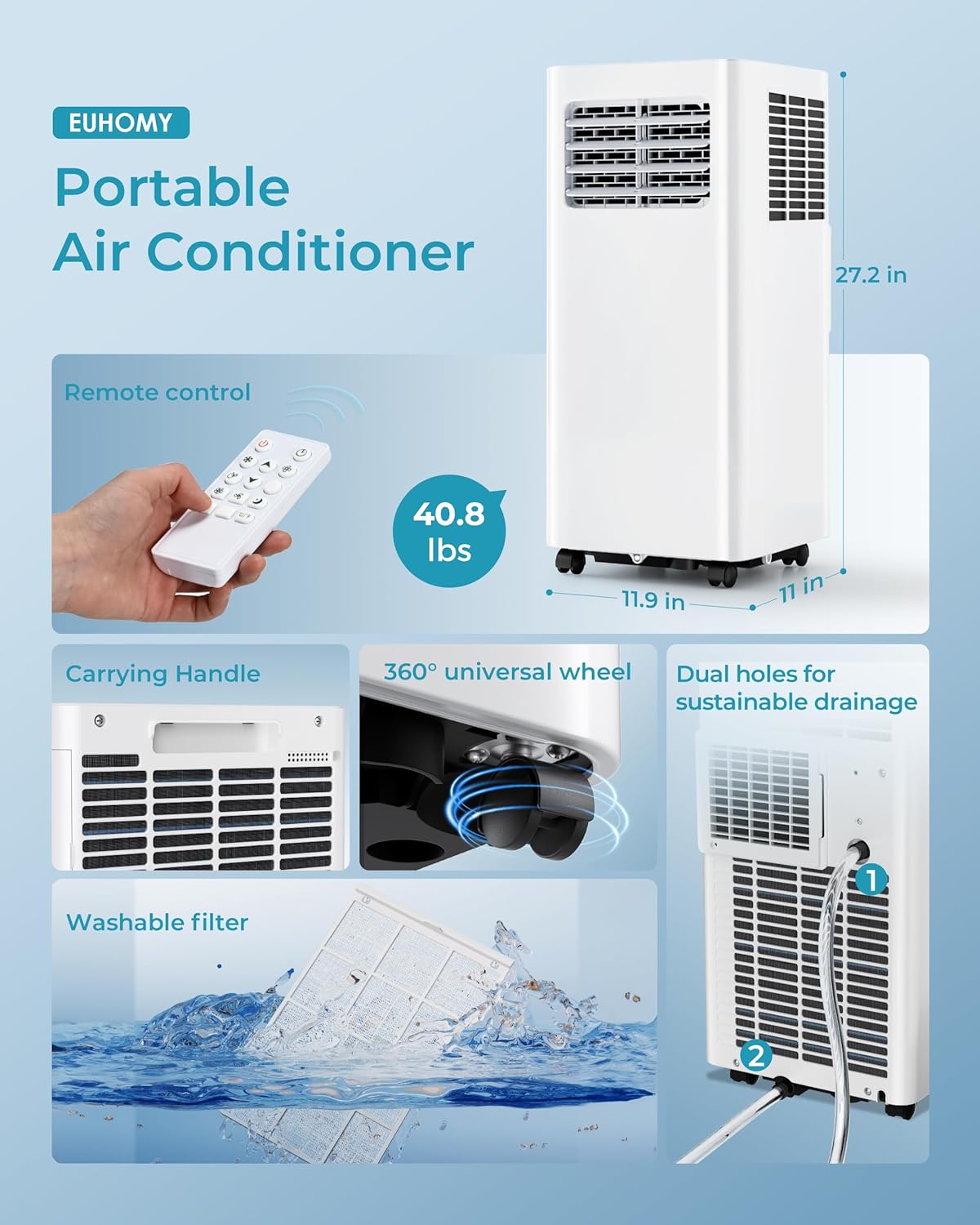 EUHOMY 8000 BTU Portable AC Unit 3 in 1