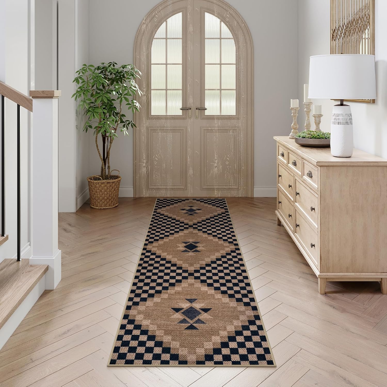 Livebox Easy Jute Runner Rug 2x6 Black Checkered