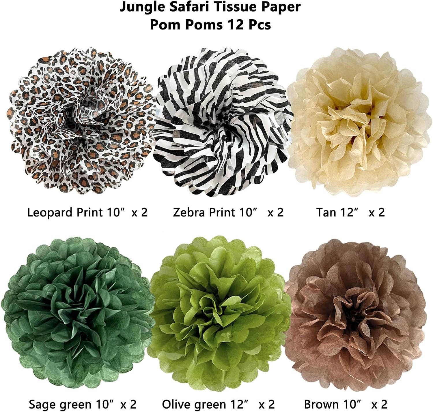 Jungle Safari Tissue Paper Pom Poms Decorations