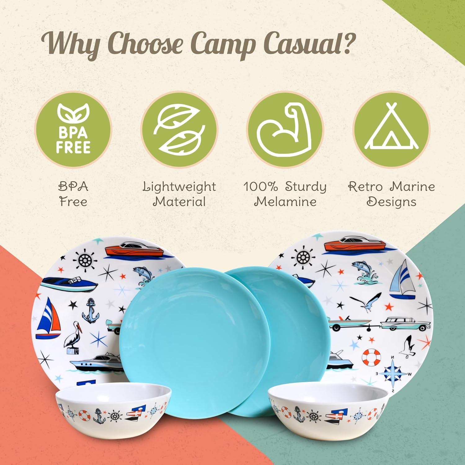 Camp Casual Melamine Dinnerware Set 6-Piece