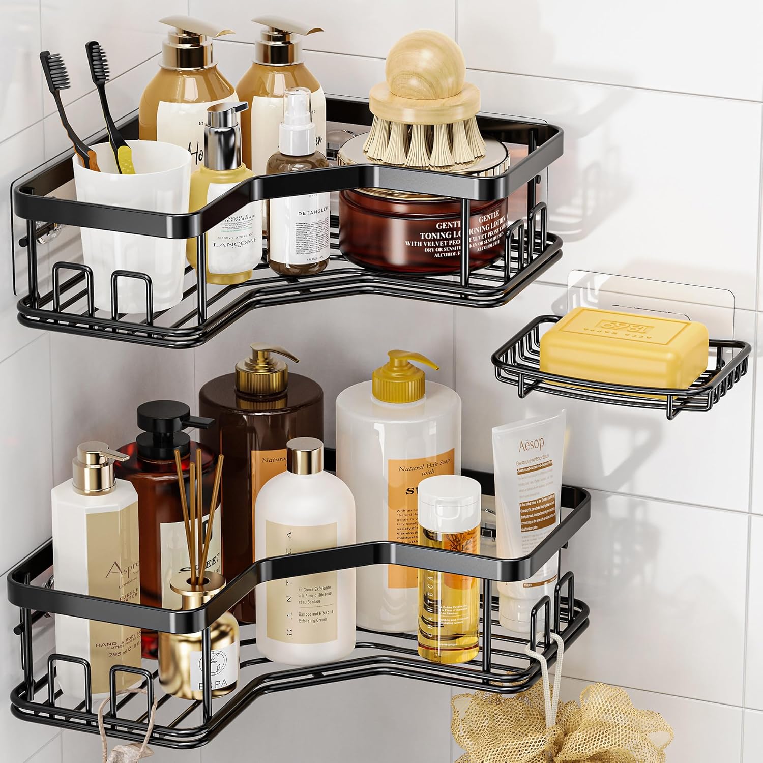 MAXIFFE 3-Pack Corner Shower Caddy Organizer Black