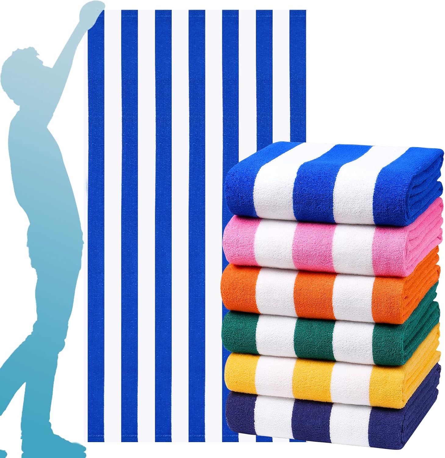Genovega 6 Pack Oversized Stripe Beach Towels