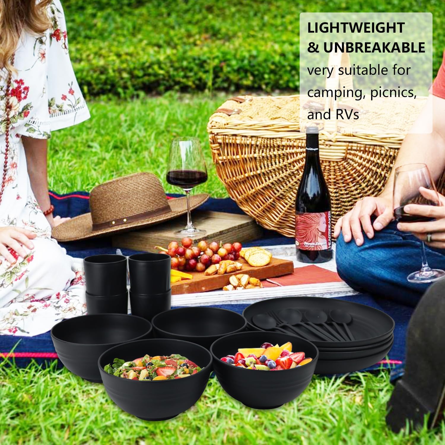 PYRMONT 28-Piece Wheat Straw Dinnerware Set for 4 Black
