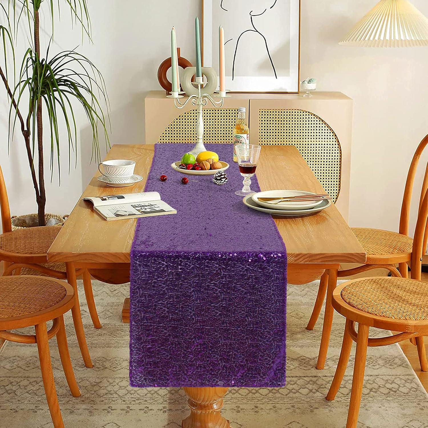 Sparkling Sequin Table Runner 12x120 Inches - 2 Pack Purple