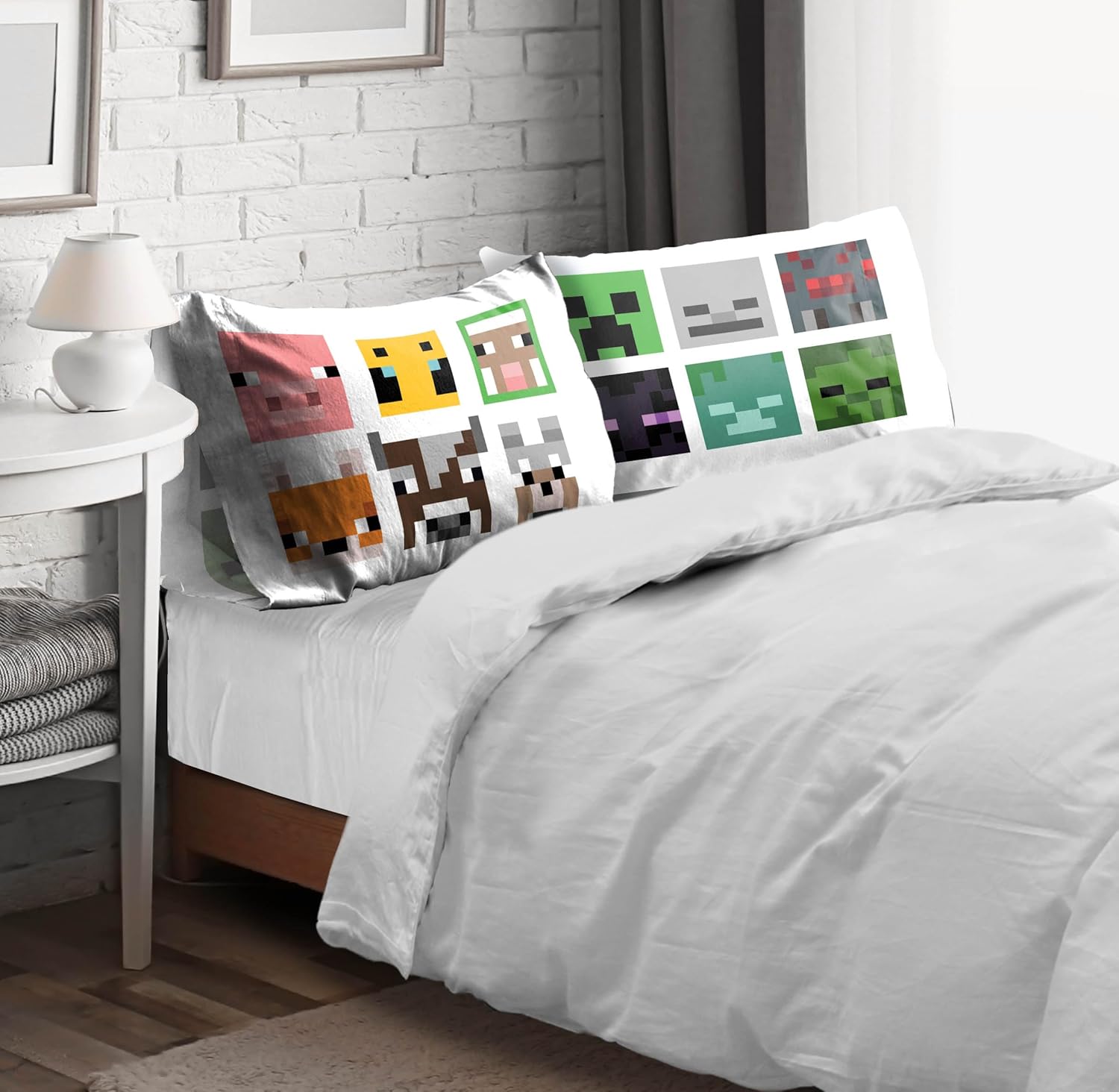 Sunny Side Up Minecraft Mobs Animals Reversible Pillowcases Double Sided Covers Kids Bedding