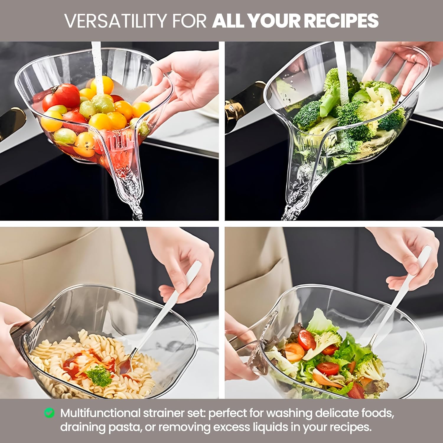 Silicone Strainer Set with Drain Basket and Vegetable Washer Black