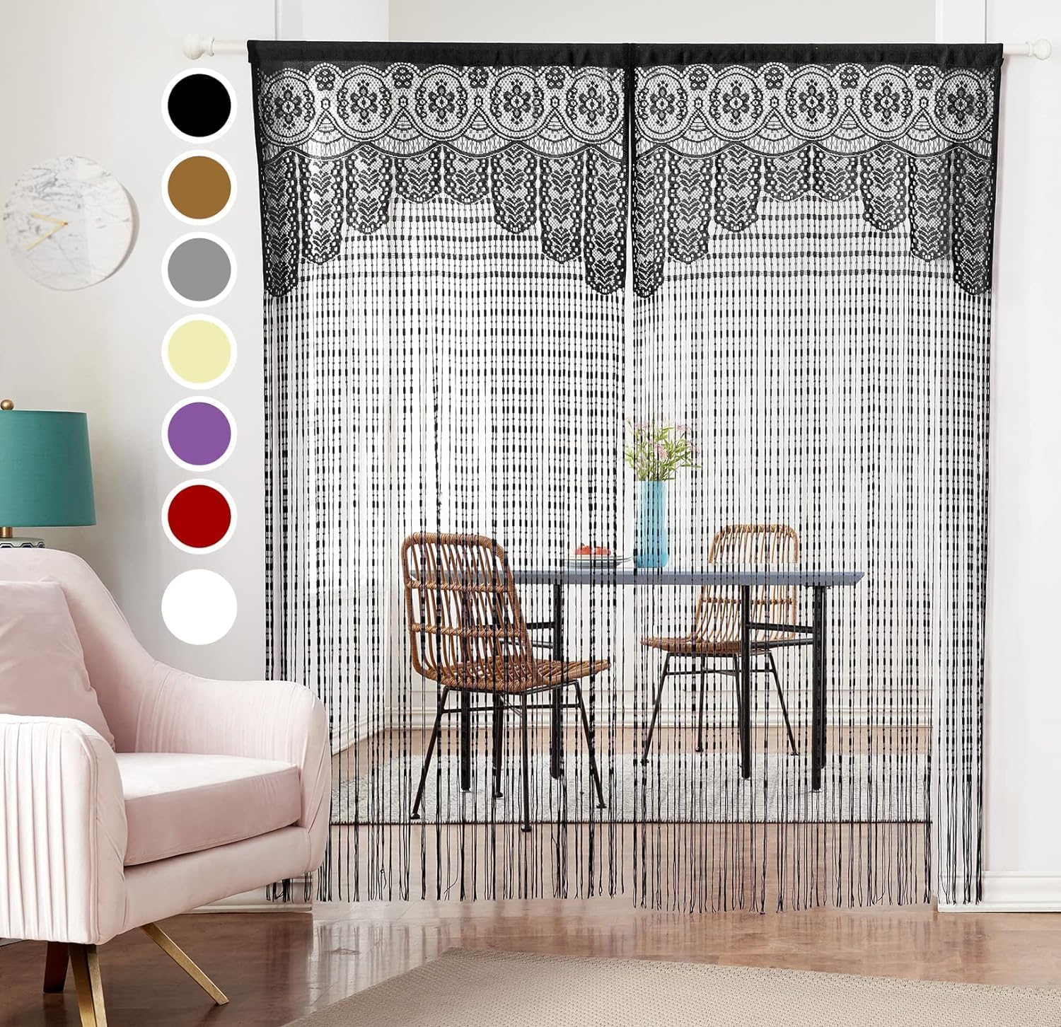 HSYLYM Macrame Curtain Black 35x79in
