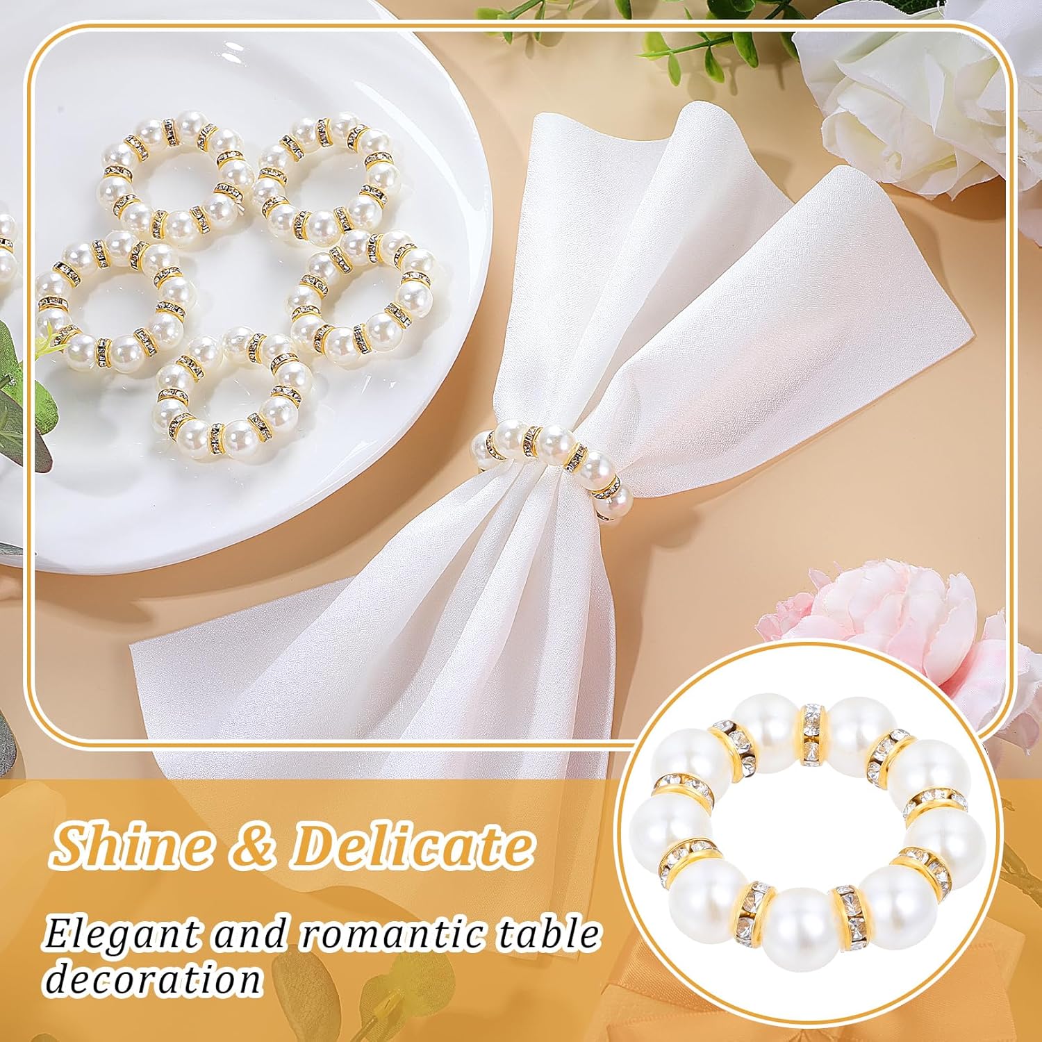 60 Pcs Pearl Napkin Rings for Elegant Weddings and Parties