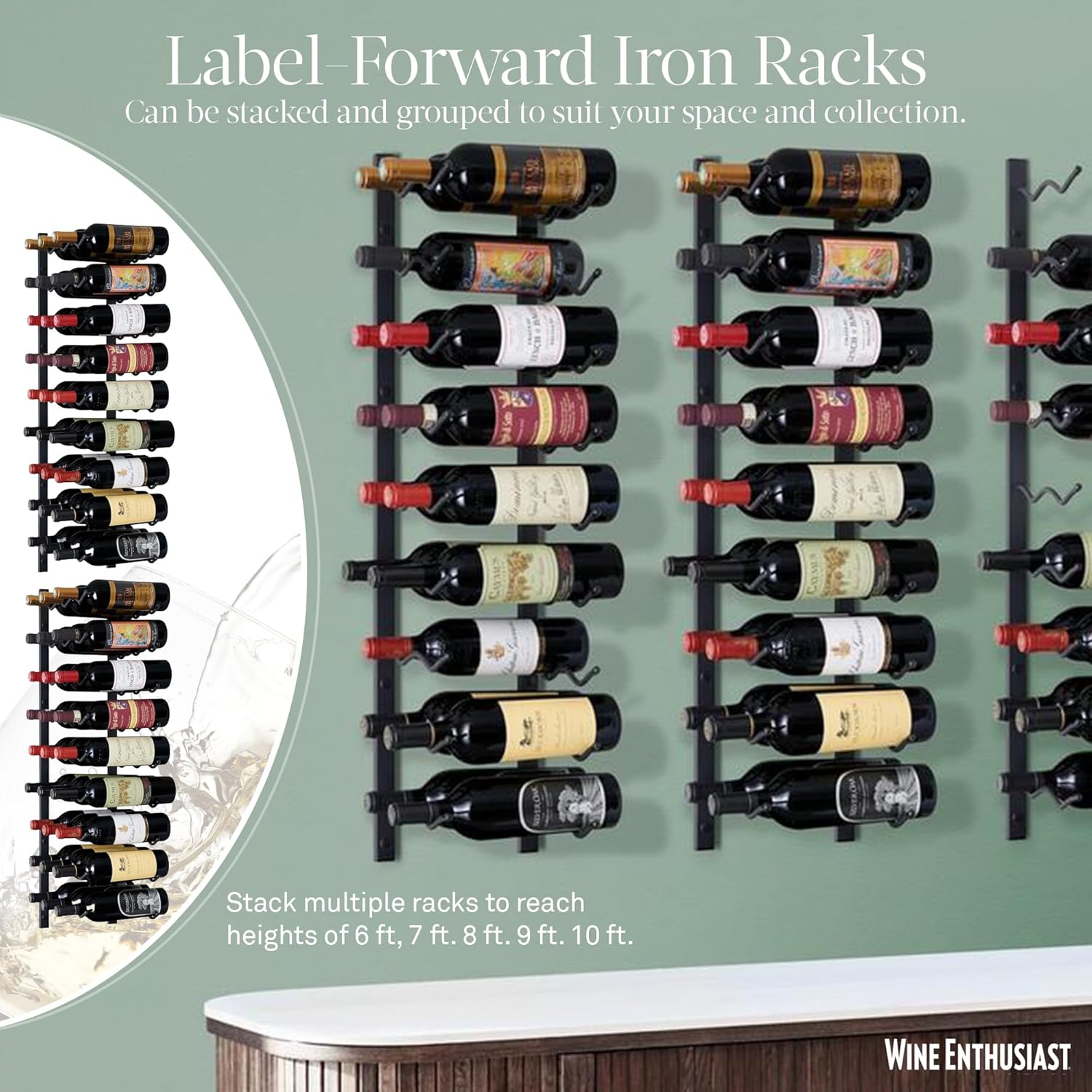 Wine Enthusiast NFINITY 18 Bottle Wall Mounted Wine Rack - Black