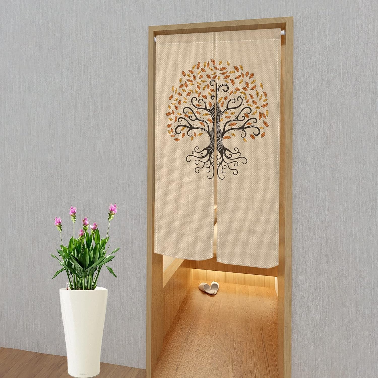 Leowefowa Japanese Noren Door Curtain with Tree Print