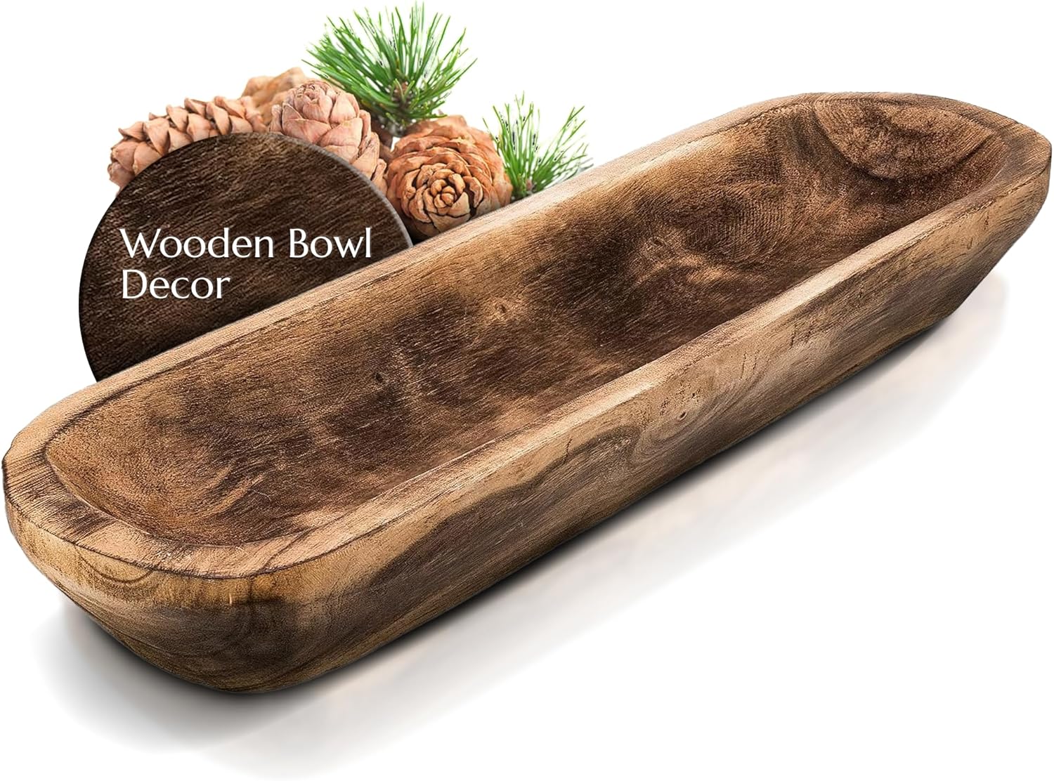 FANDOS Wooden Decor Dough Bowl 17 Inch Hand Carved Paulownia