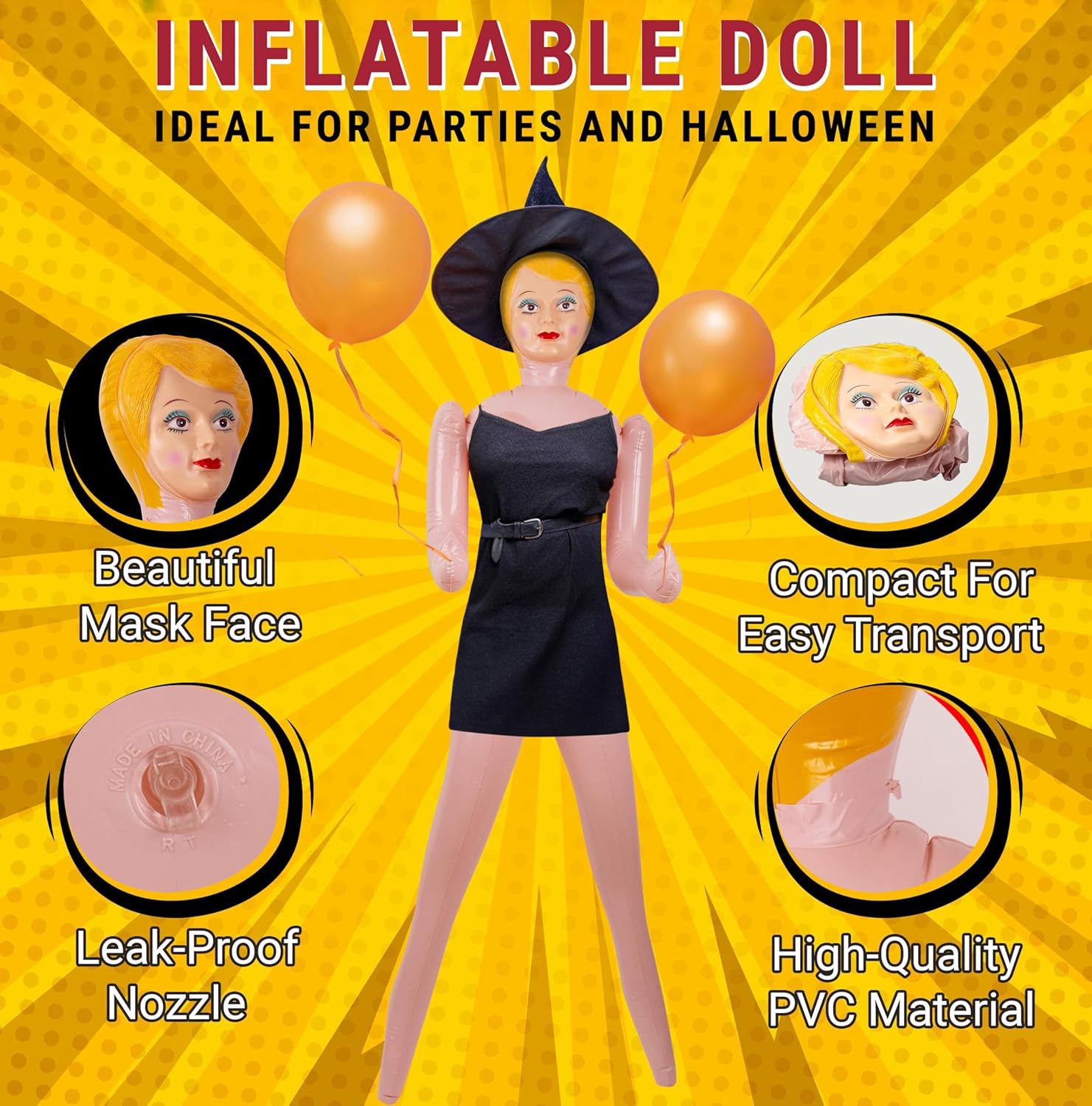 AIR GAG 59 Inch Inflatable Doll - Party Decor Prank Toy
