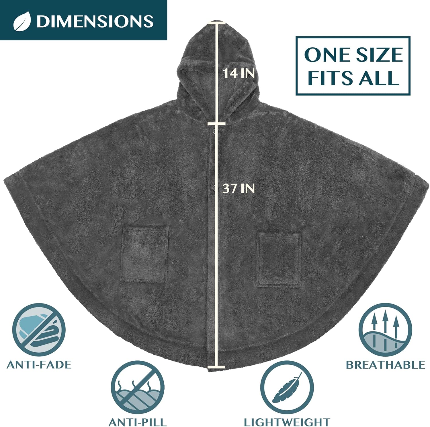 PAVILIA Dark Gray Hooded Blanket Poncho for Women