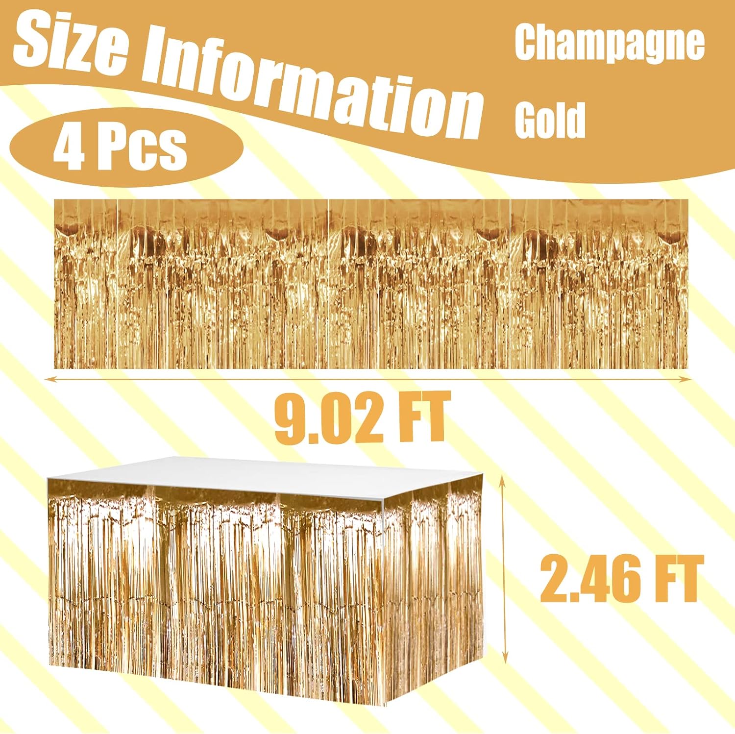 Clayghsen 4 Pack 29x108 Inch Metallic Foil Table Skirts