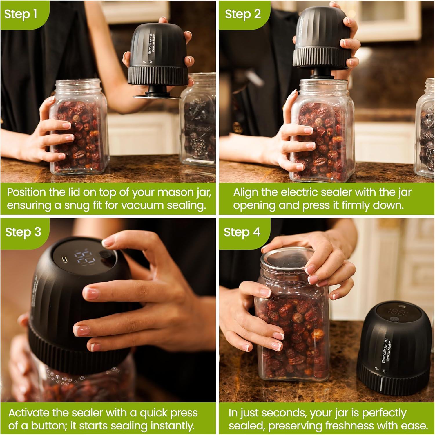 Lumo 3-in-1 Mason Jar Vacuum Sealer with Rechargeable Battery