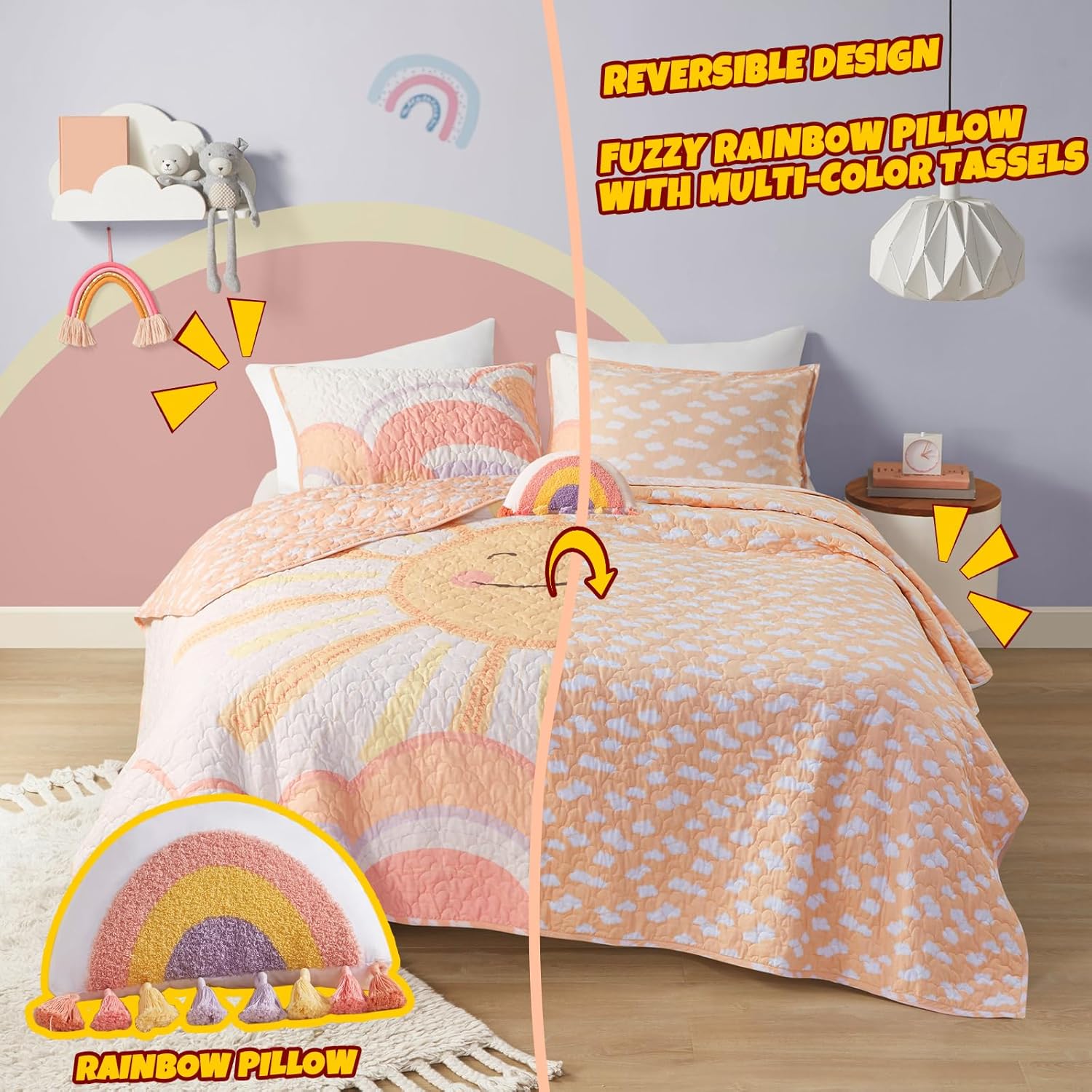 Urban Habitat Kids Queen Quilt Set with Rainbow and Clouds