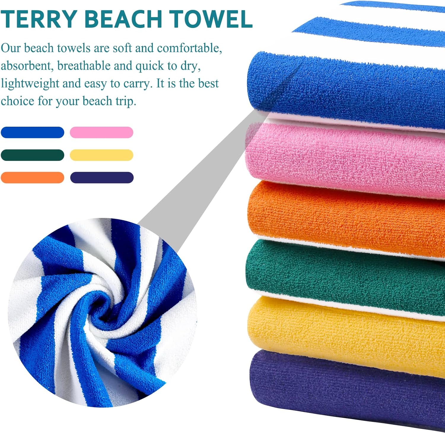 Genovega 6 Pack Oversized Stripe Beach Towels