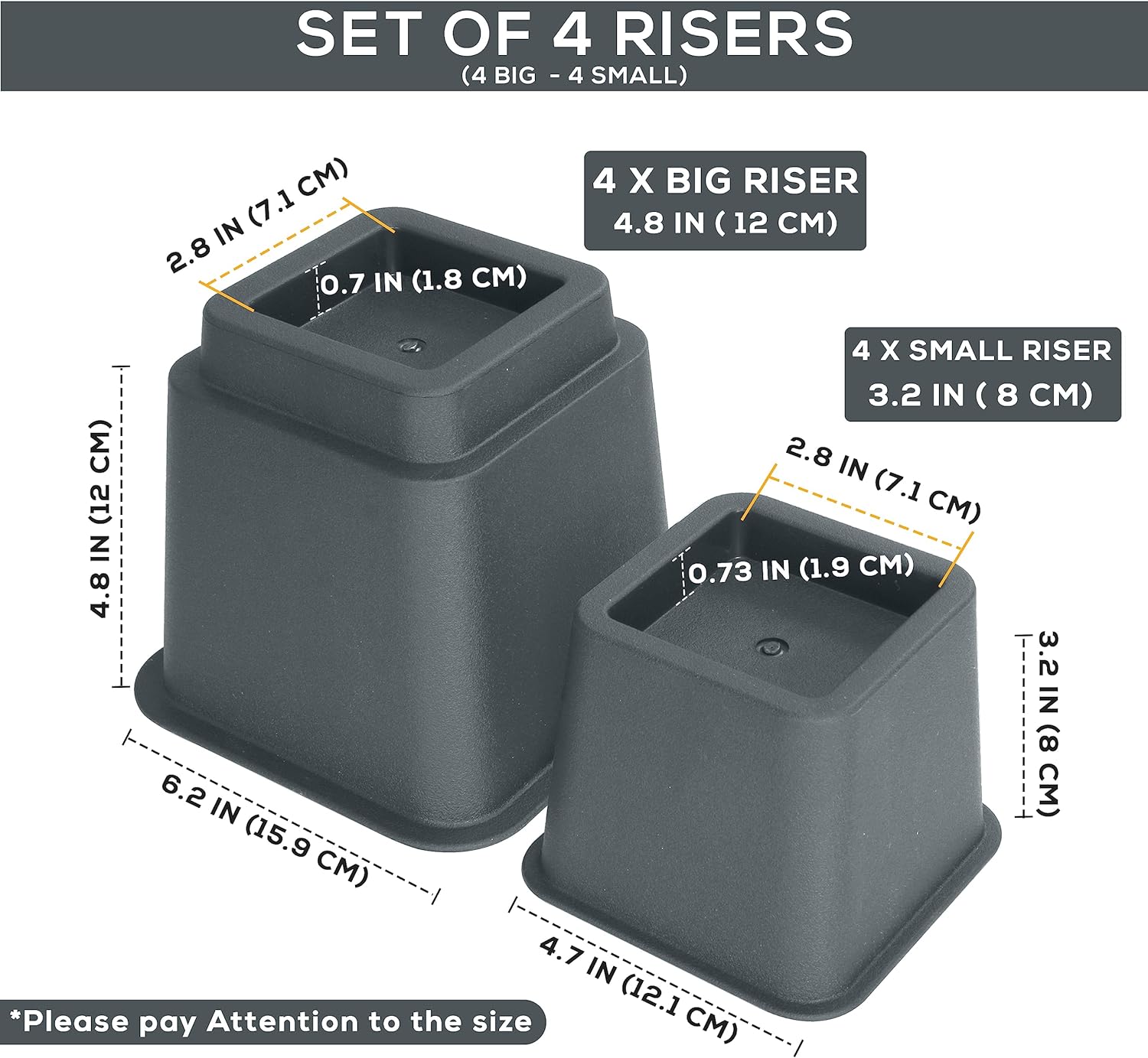 Utopia Bedding Bed Risers Set of 4 3 5 8 Inch Grey