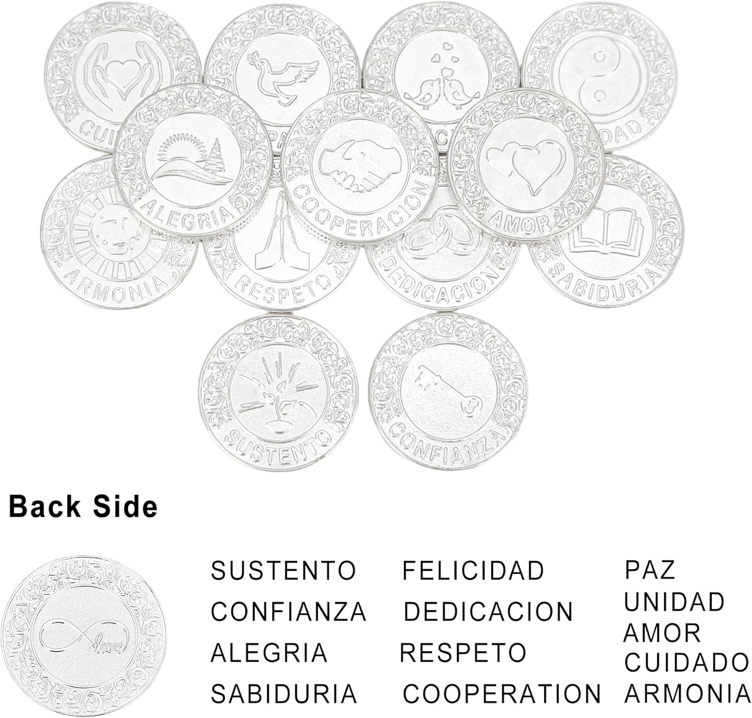 TINGKU Silver Spanish Wedding Ceremony Coins Set with Tray