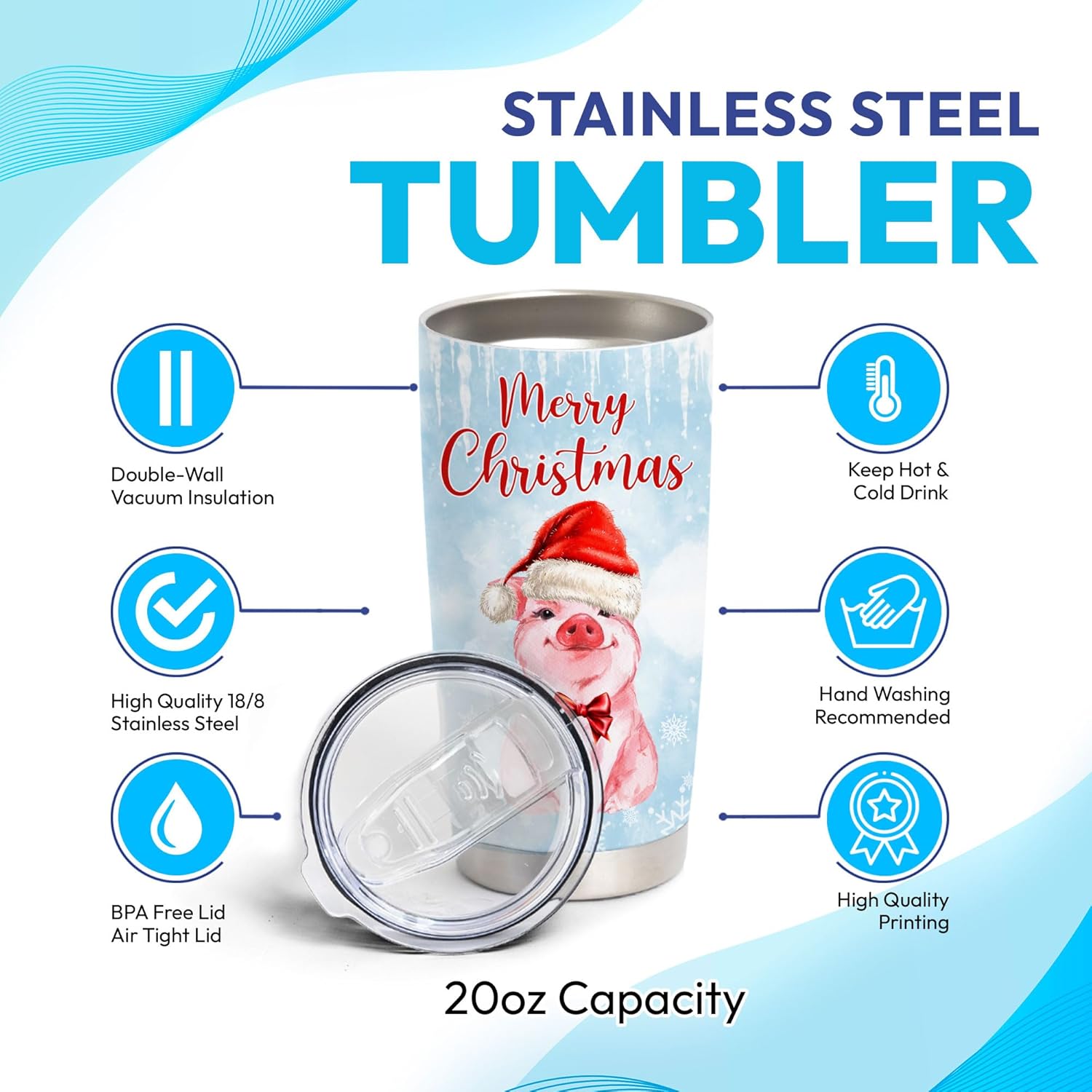 Hyturtle Custom Name Pig Christmas Coffee Tumbler 20oz