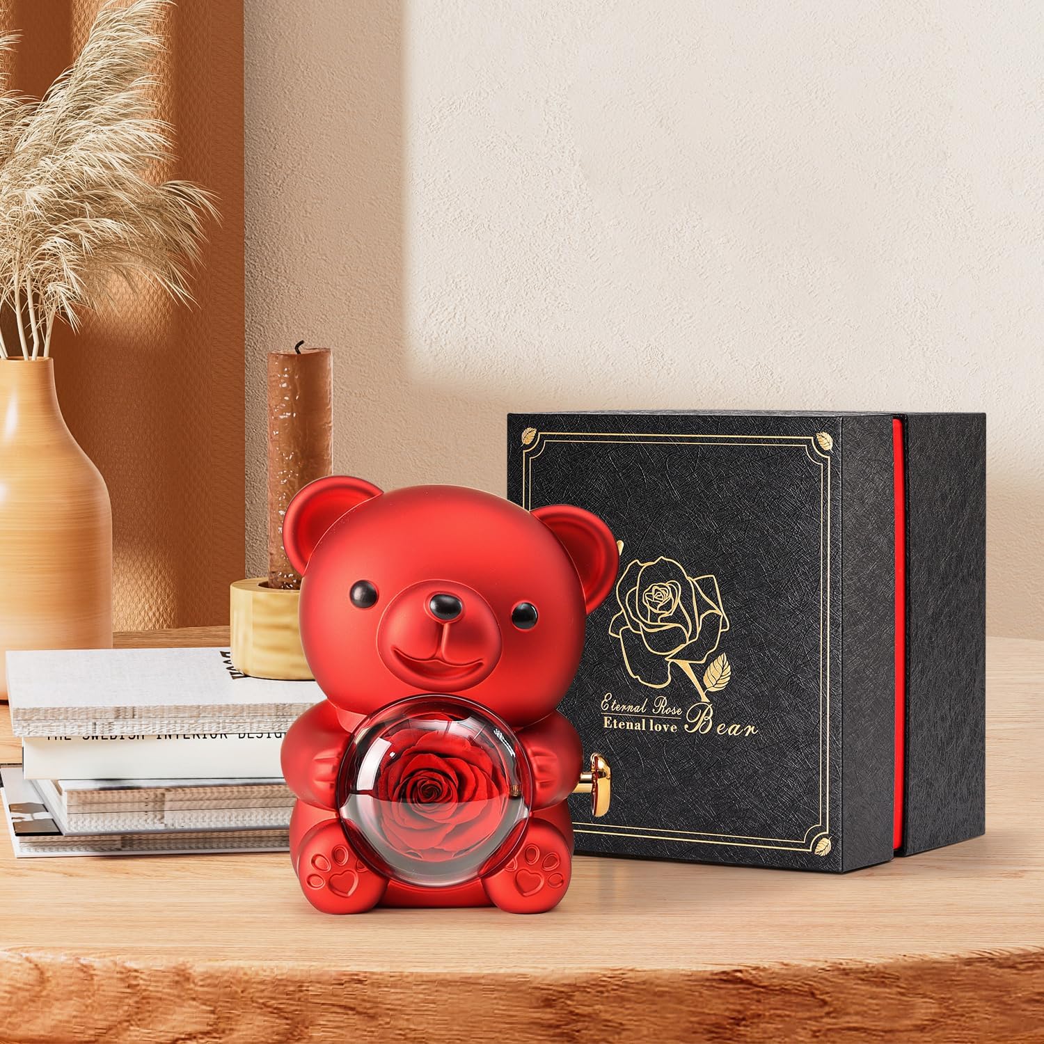 Cute Teddy Bear with Preserved Rose - Romantic Gift