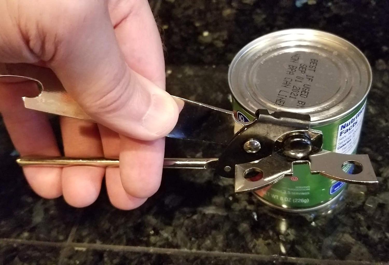 Classic Compact Hand Held Metal Can Opener with Bottle Top Remover
