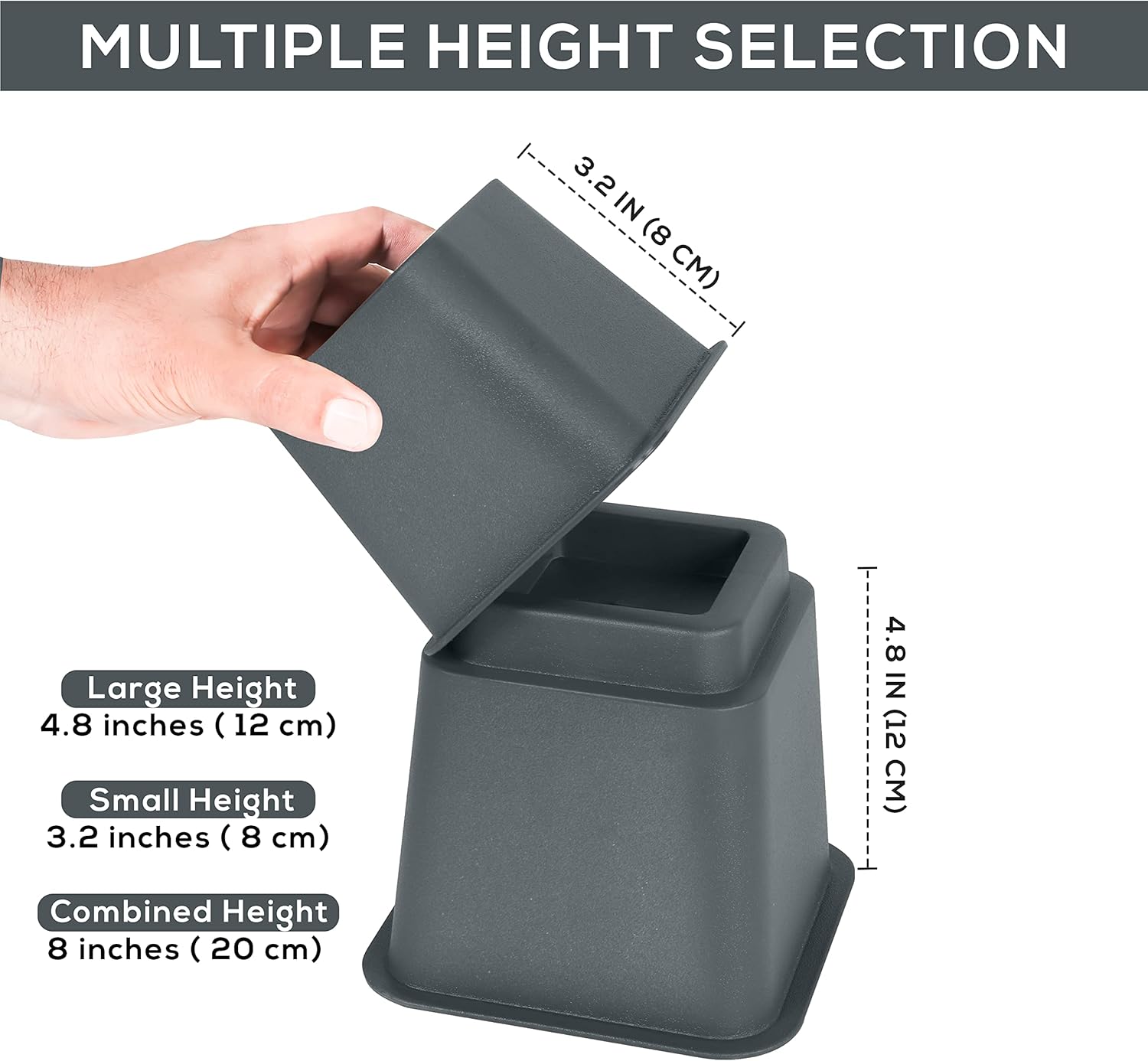 Utopia Bedding Bed Risers Set of 4 3 5 8 Inch Grey