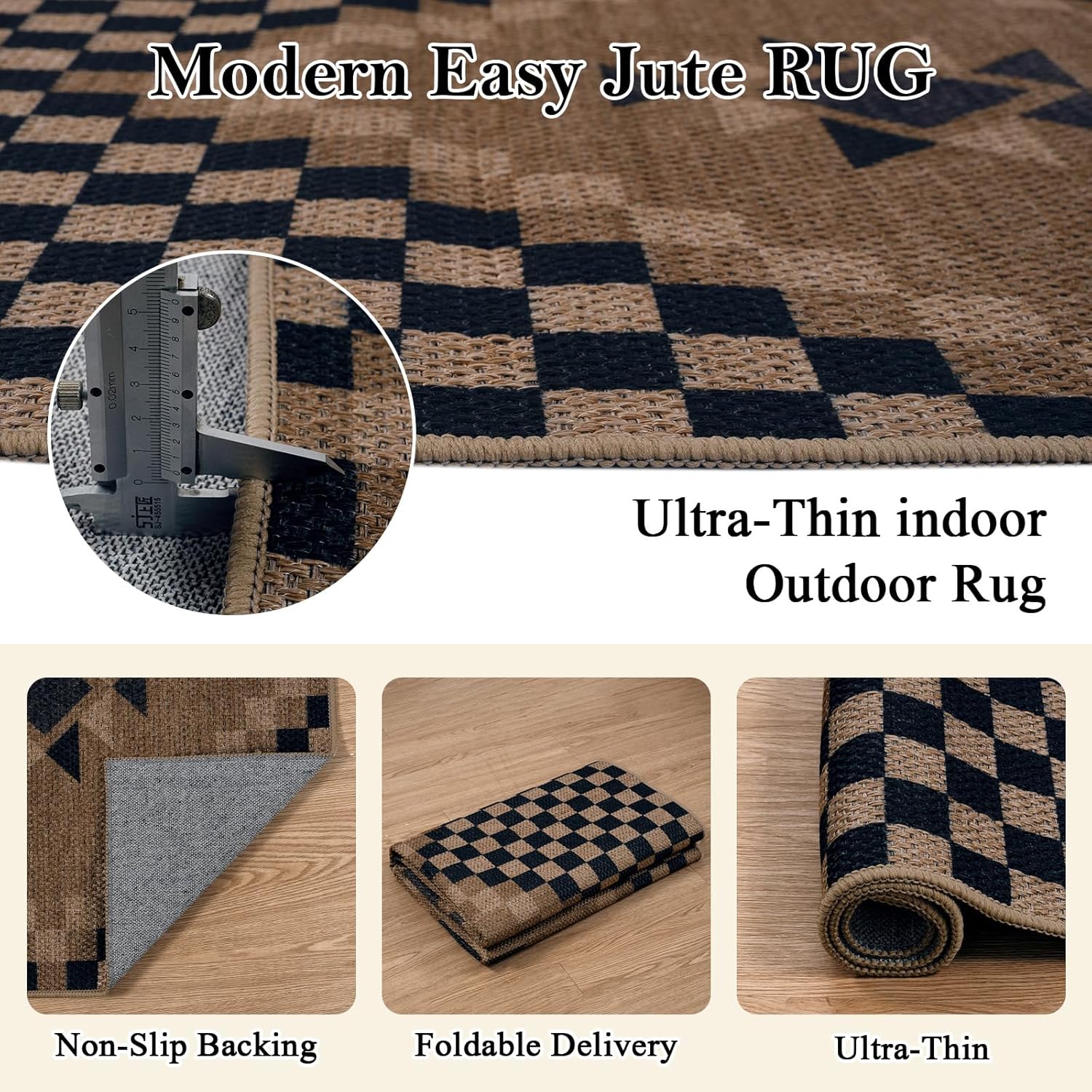 Livebox Easy Jute Runner Rug 2x6 Black Checkered