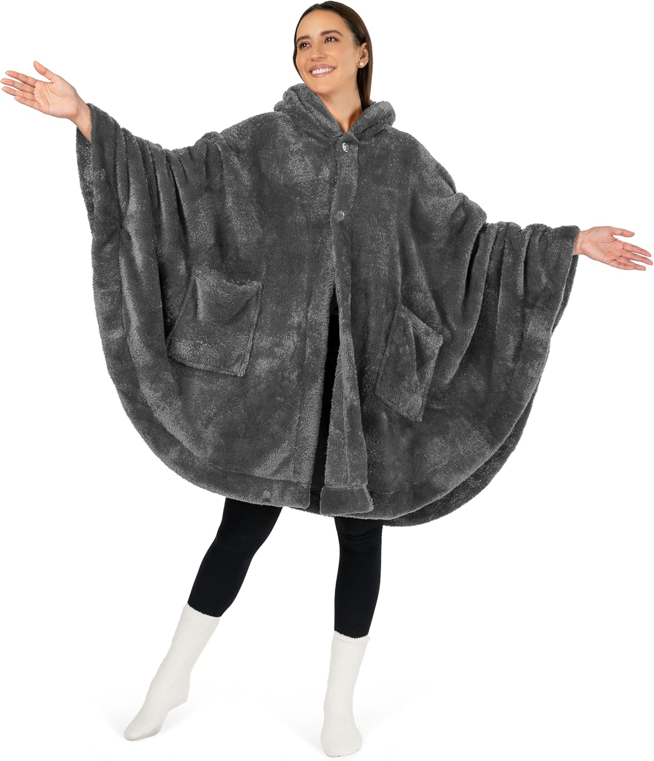 PAVILIA Dark Gray Hooded Blanket Poncho for Women