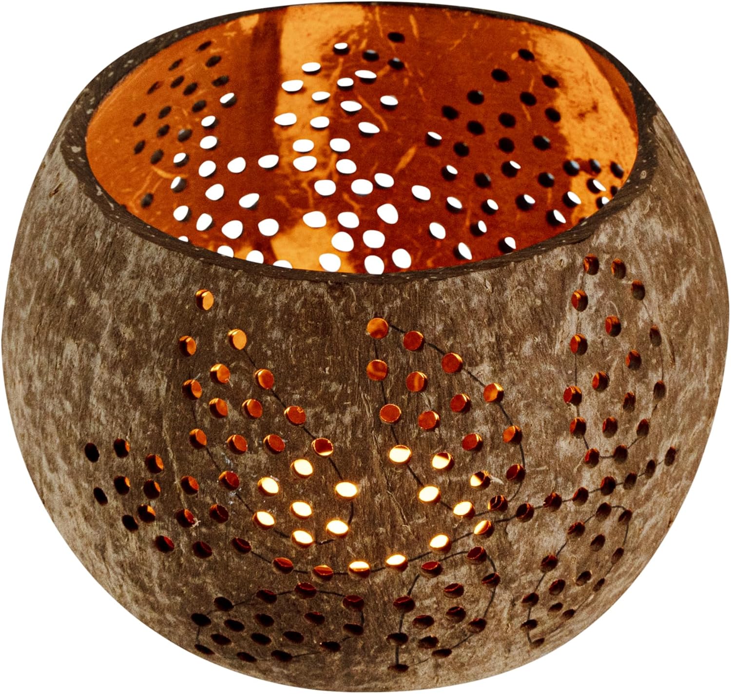 Restaurantware Coco Casa Coconut Shell Candle Holders Leaf Pattern Reusable 4x33 Inch