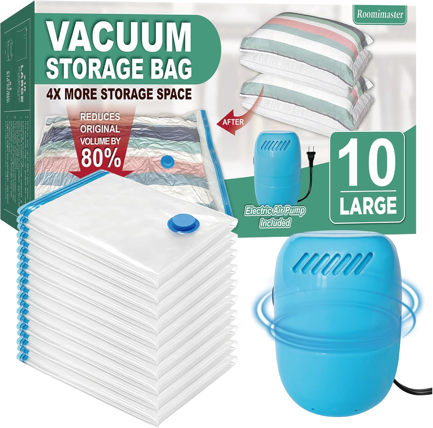Space Saver Vacuum Storage Bags with Electric Pump - 10 Large Units