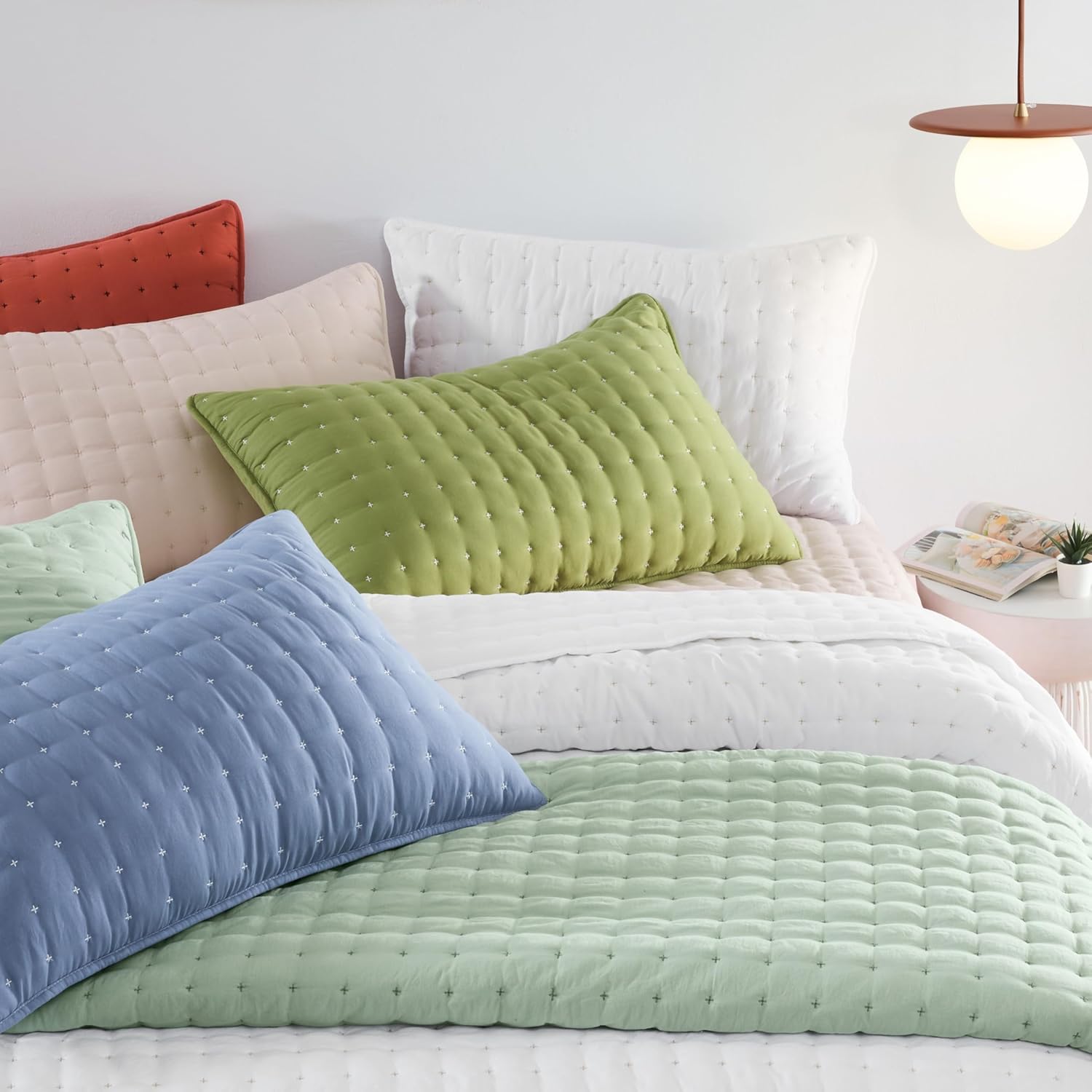 WDCOZY White Queen Quilt Bedding Set with Pillow Shams