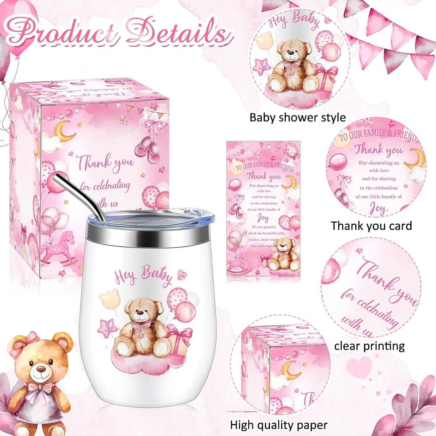 Hoolerry 6 Piece Baby Shower Prize Set with Tumblers Straws and Gift Items