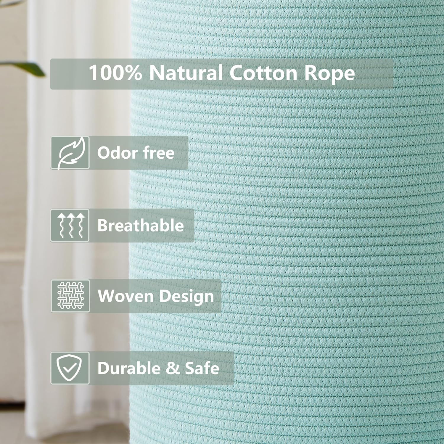 15Dx20H Inches Tall Green Cotton Rope Laundry Basket
