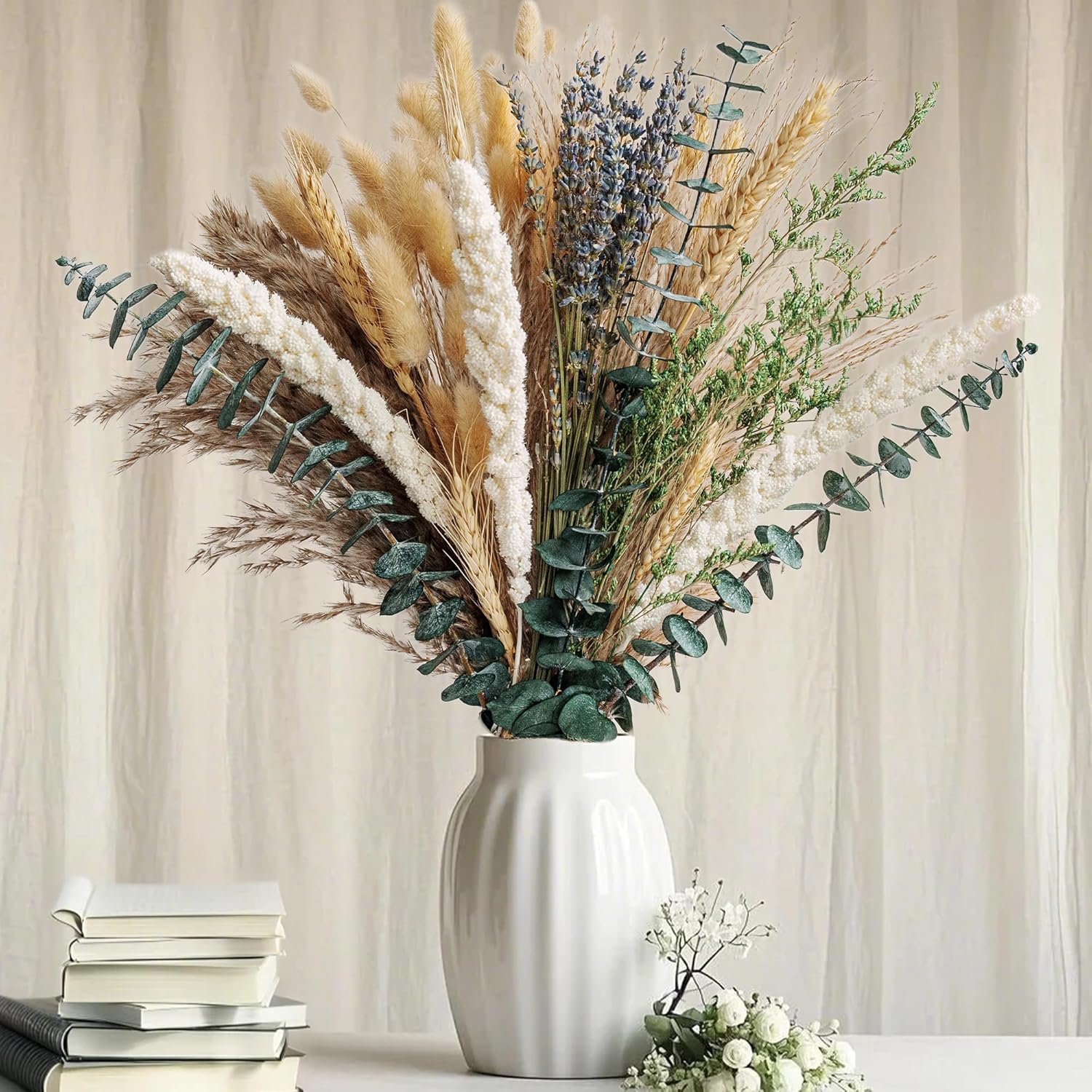 Boho Dried Flower Bouquet with Pampas Grass Lavender Eucalyptus and Wheat
