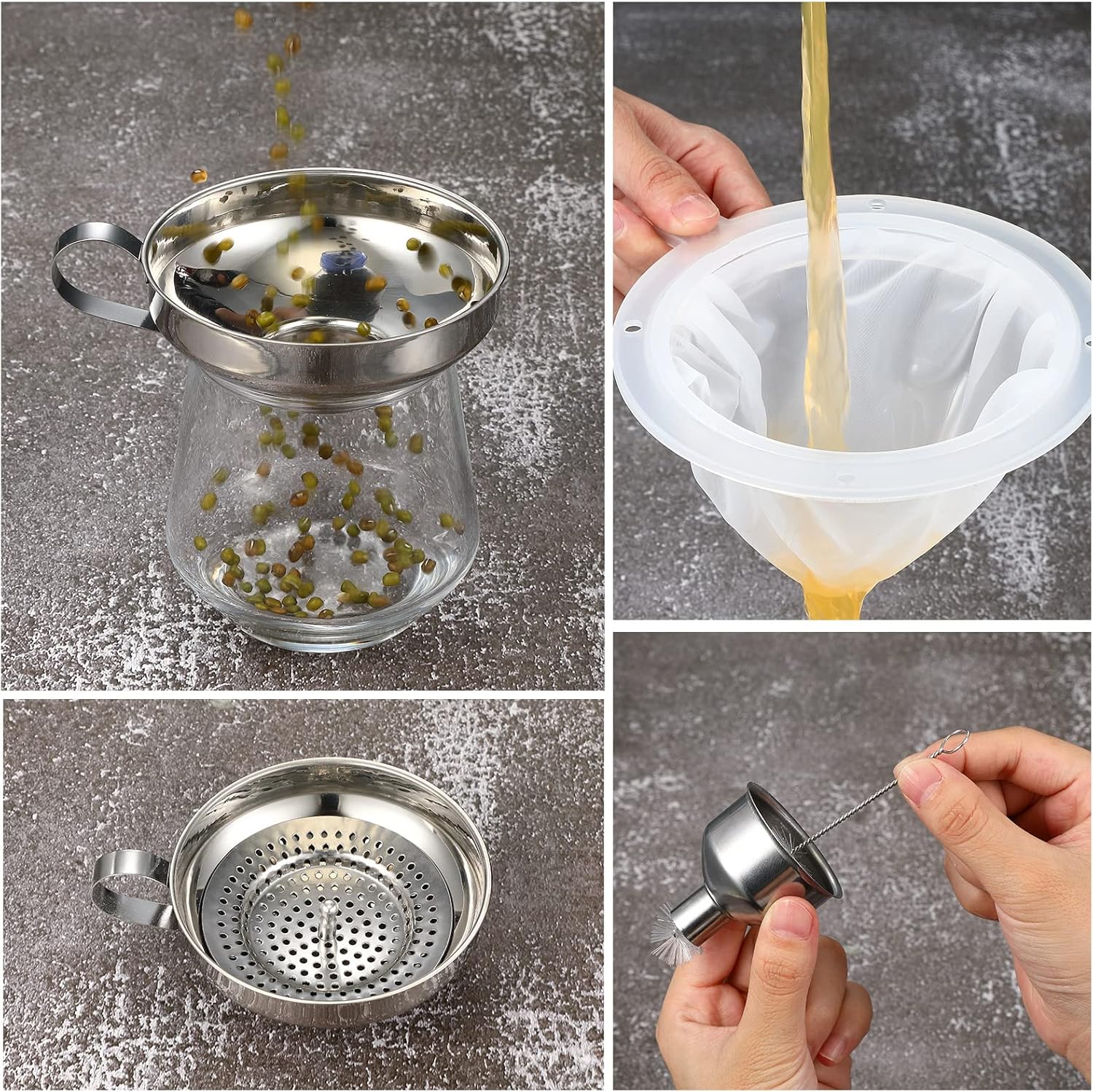 Gejoy 12 Pcs Metal Canning Funnels Set with Strainer and Adhesive Hooks
