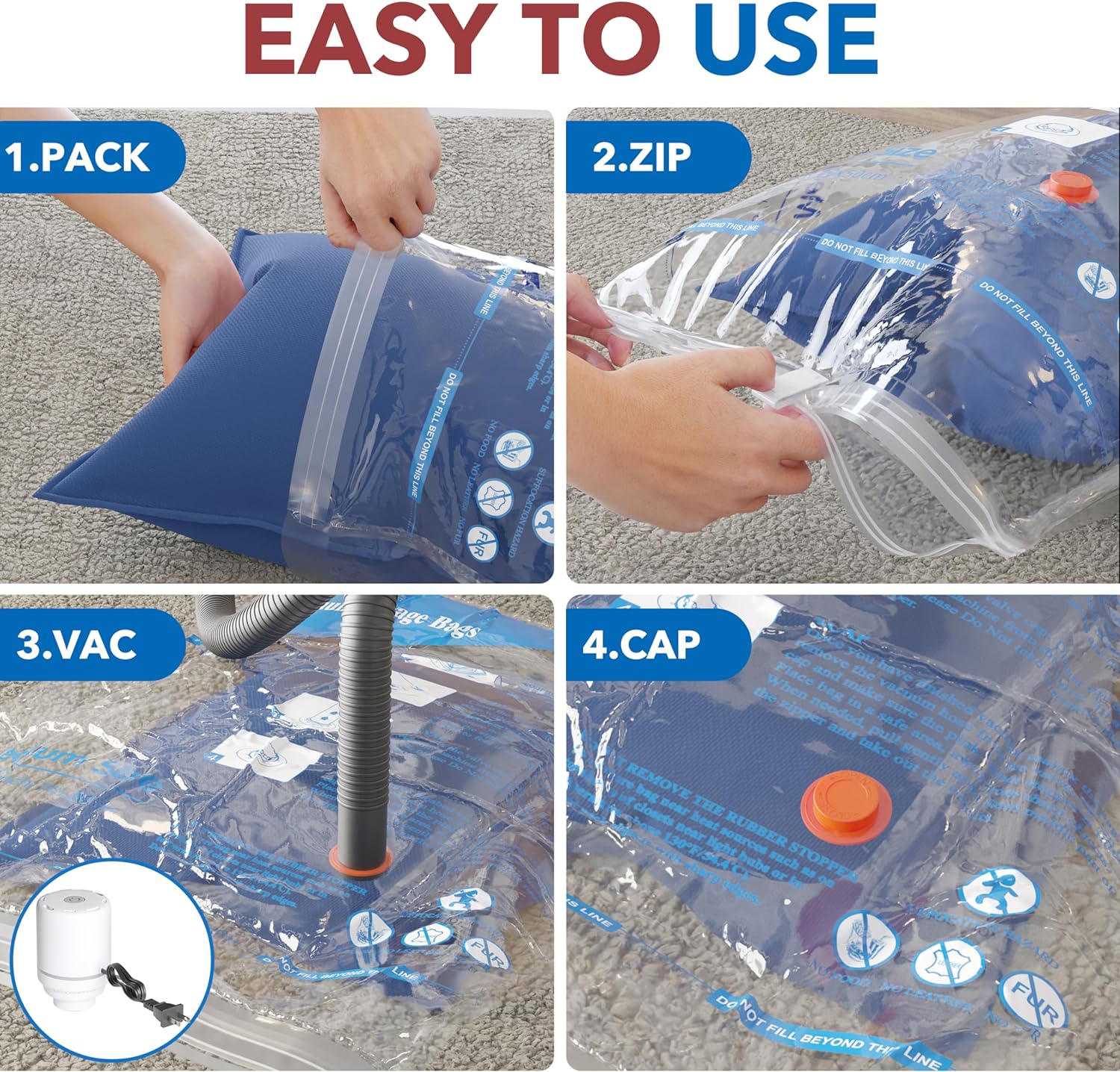 MEIQIHOME 16-Piece Vacuum Storage Bags with Electric Air Pump