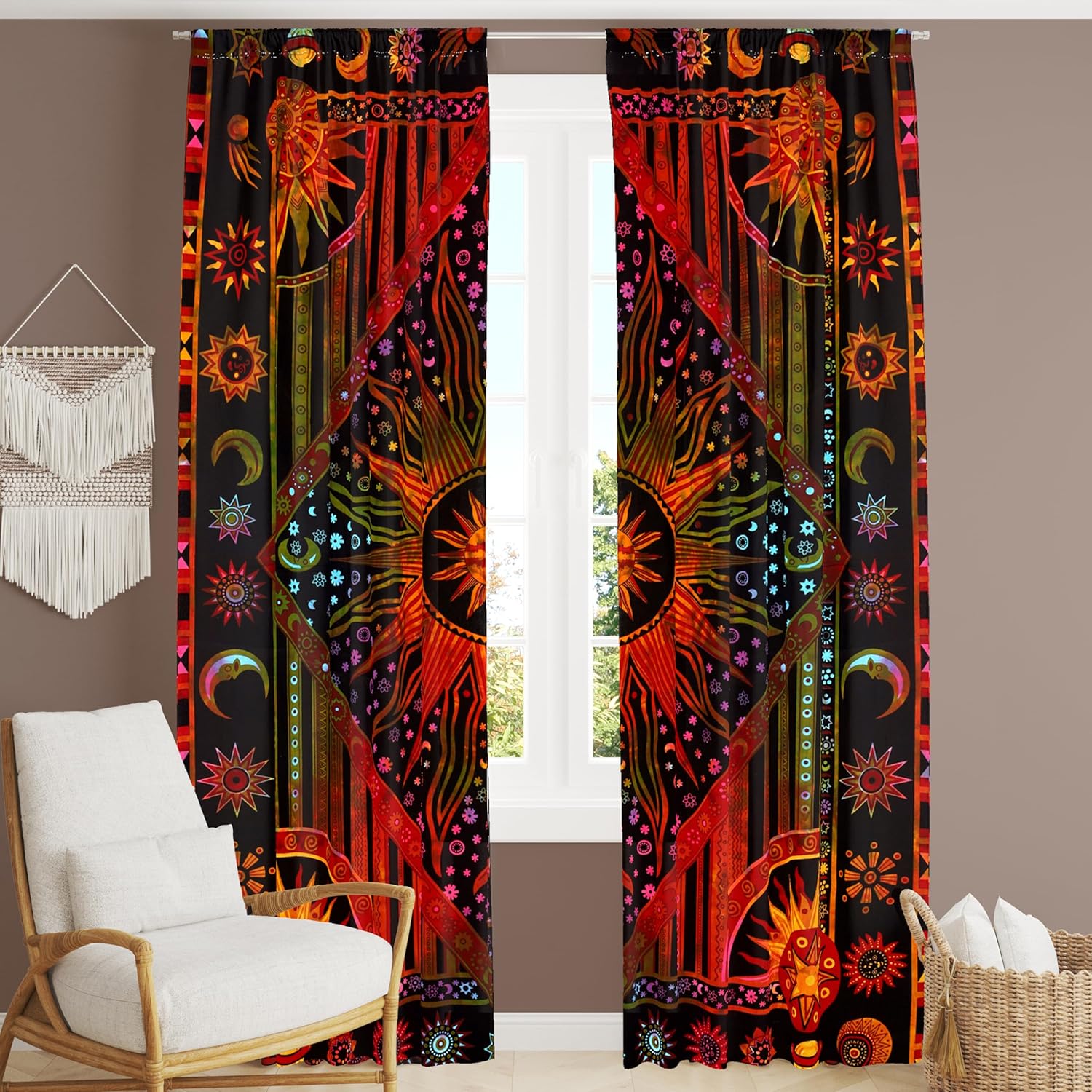 Bless International Golden Tie Dye Window Curtain Panels for Bedroom