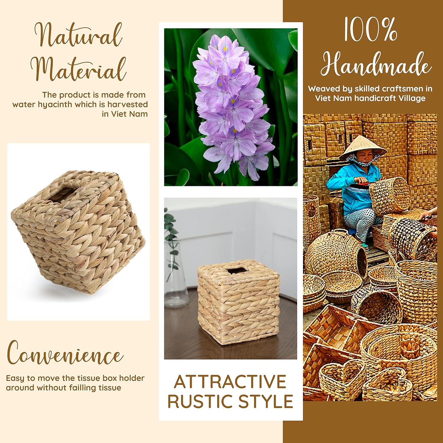 KOLWOVEN Tissue Box Holder Square Wicker